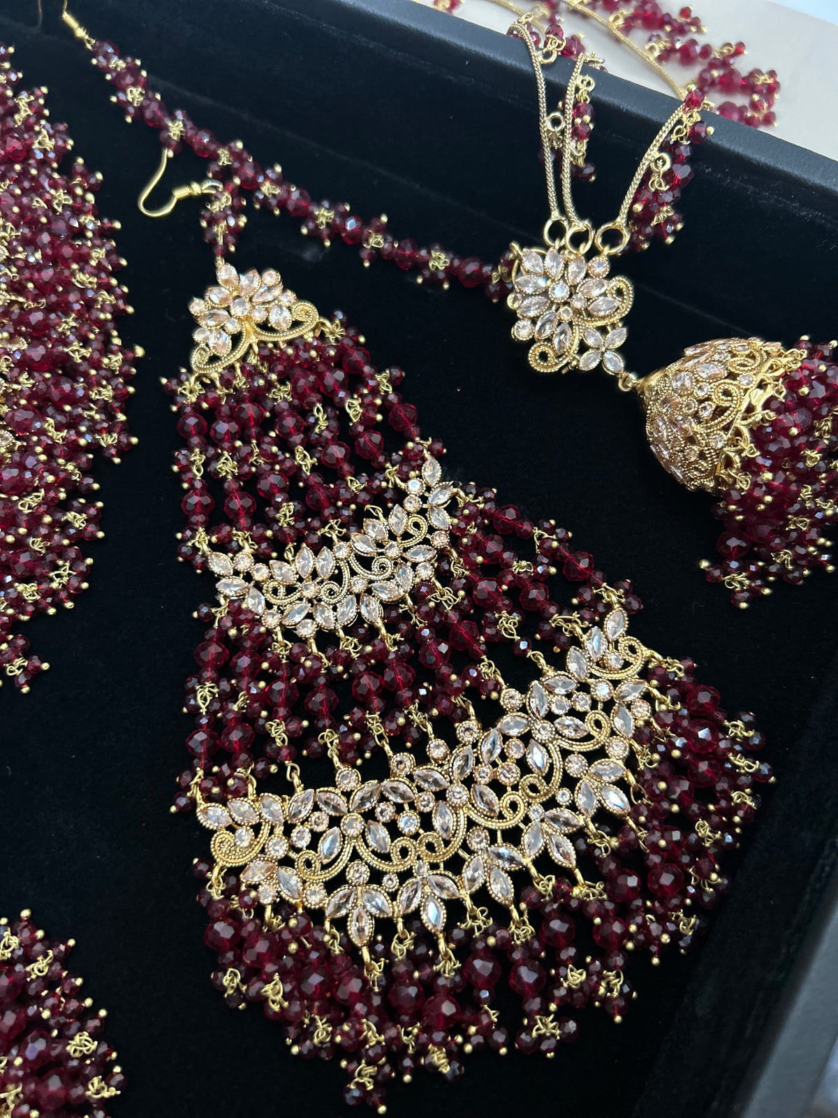 Stunning, Pakistani Trending Maroon Full Bridal Jewellery Set/ Style 87 Large Necklace