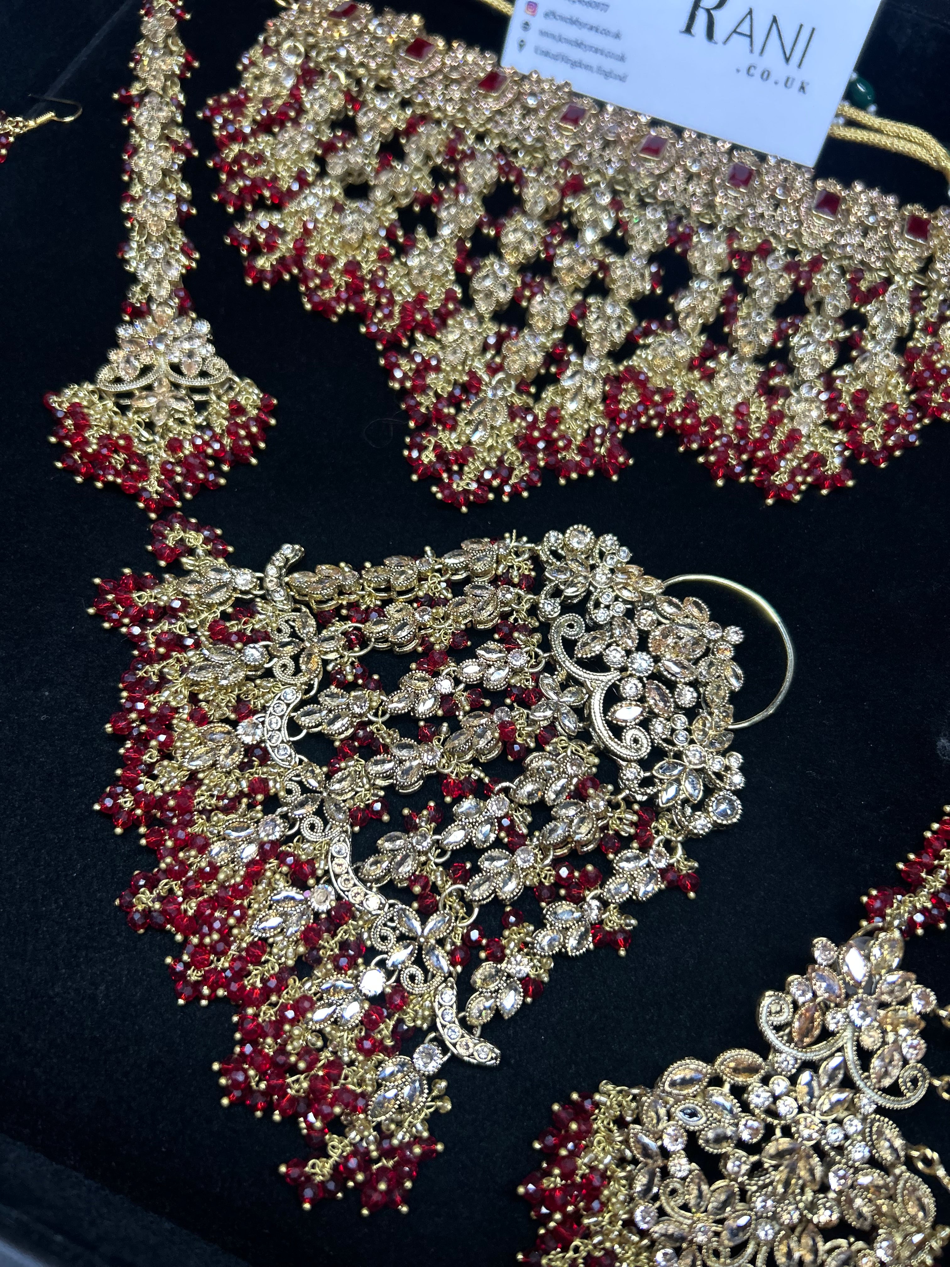 PRE ORDER: 6 Week Making time- New Style Beautiful Deep Red & Gold 22crt Gold Plated Bridal Jewellery Set