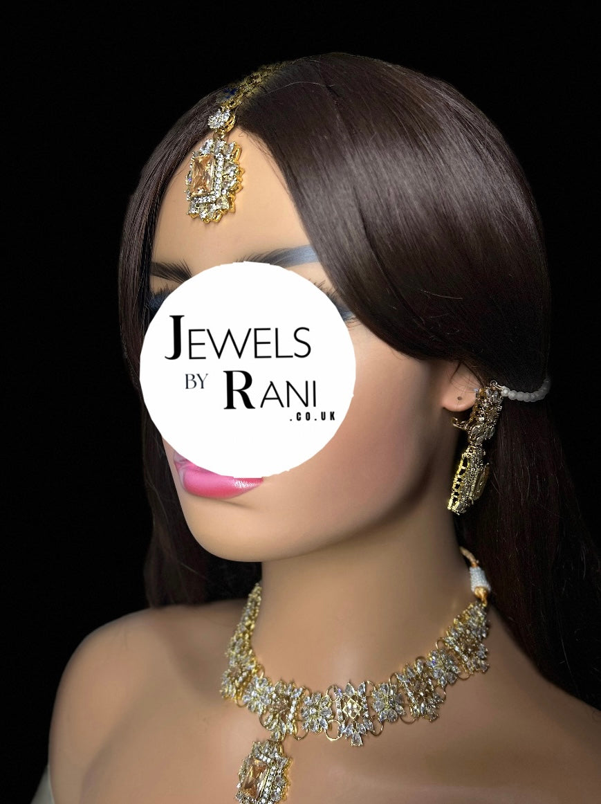 Pre Order 6 Weeks - Beautiful Champagne / Gold Stoned Bridal Jewellery Set Gold Plated