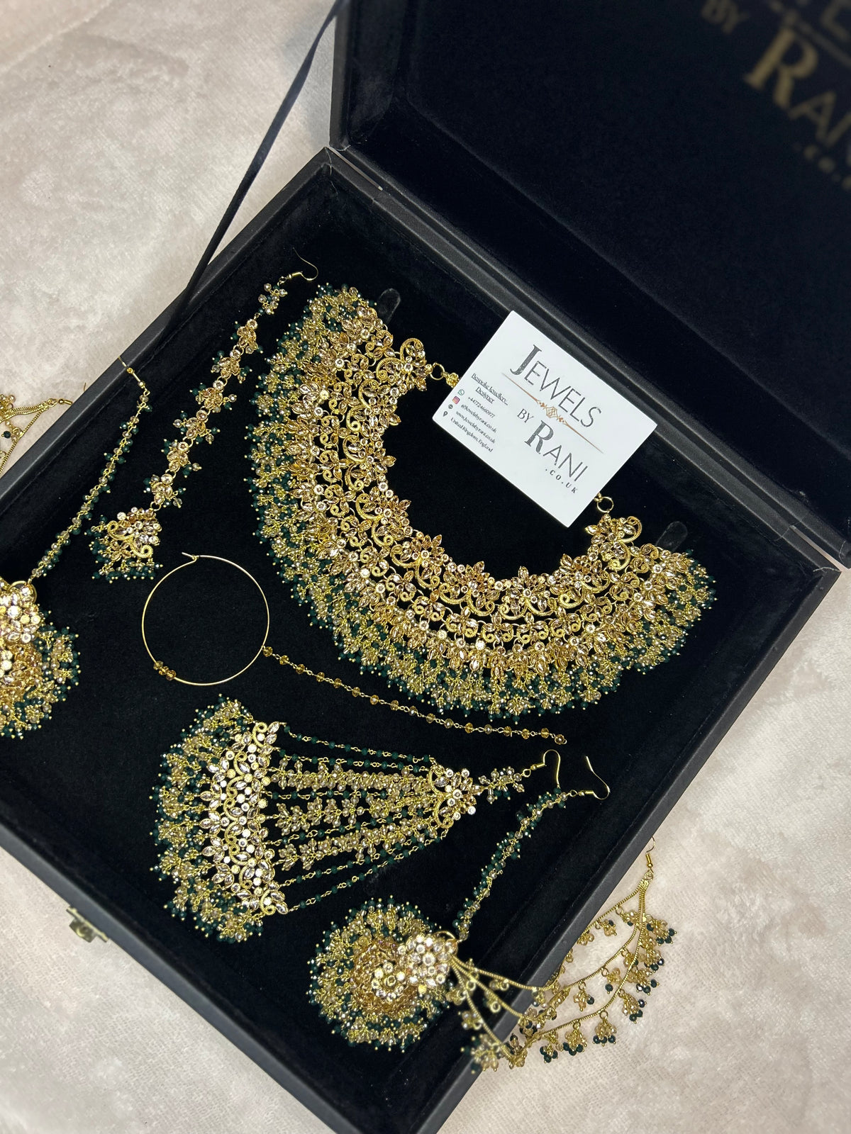 22crt Gold Plated  - Green and Gold Bridal Set Style 4381