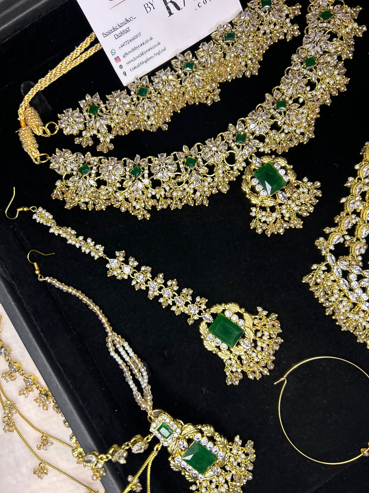 Beautiful Gold,White and Green 22crt Gold Plated Bridal Jewellery Set | Perfect for any occasion -Style 42186