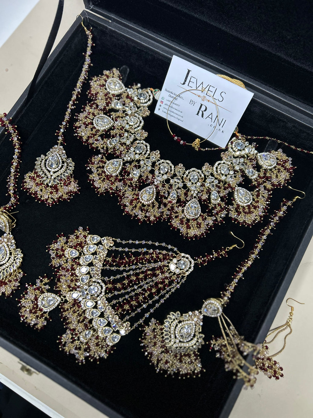 22crt Gold Plated  - Maroon and light Pink Bridal Set Style 4963