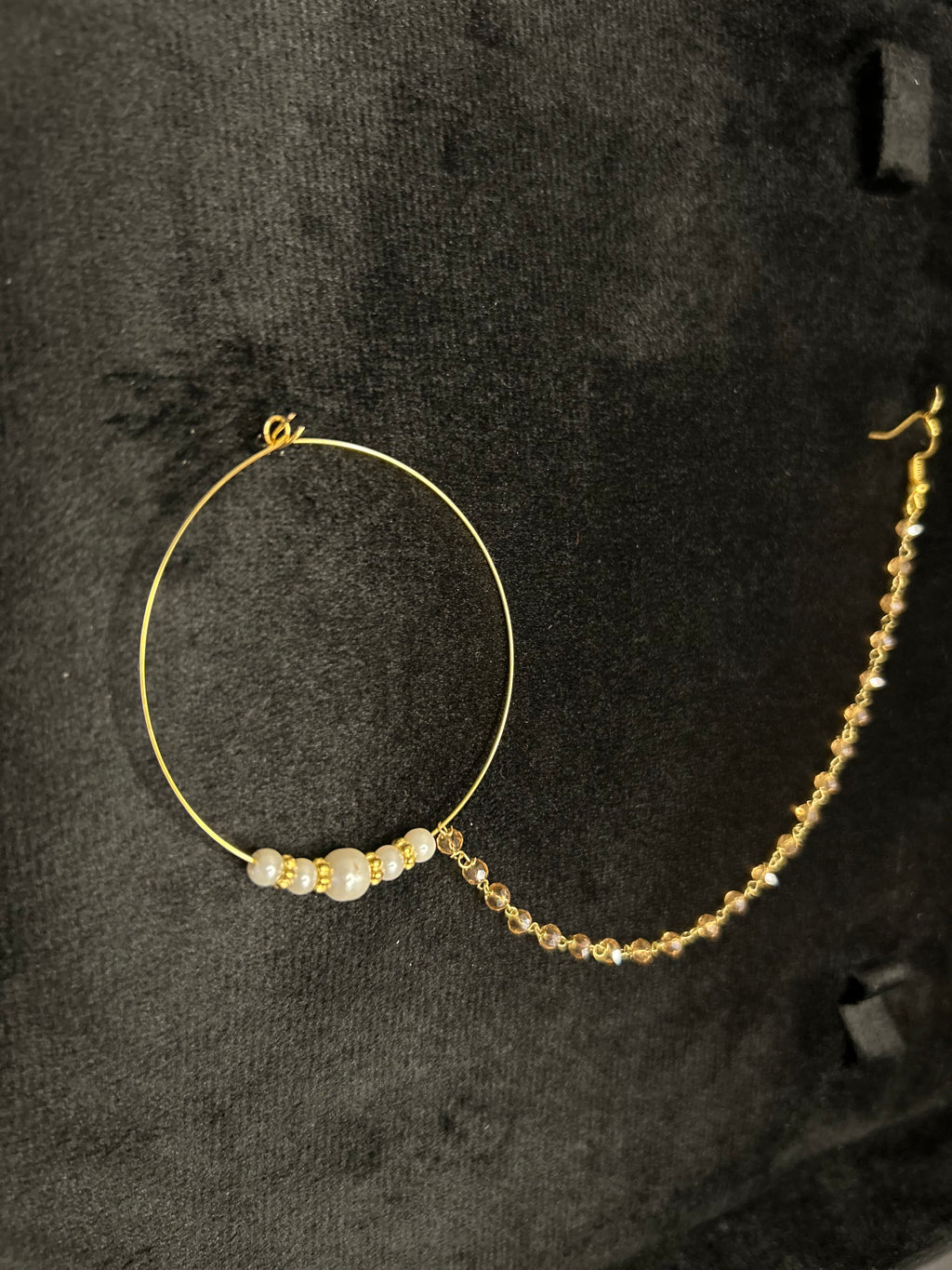 Detailed Gold and White Bridal Nose Ring Nathli Nose Hoop | Design 23