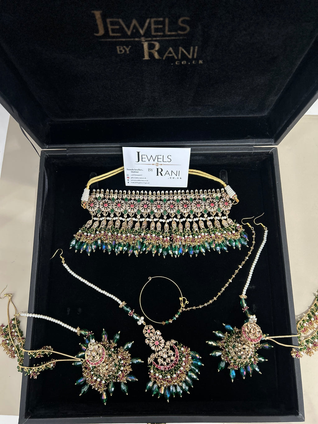 PRE ORDER: 6 Week Making time- Gorgeous Green Mehndi Choker Bridal Jewellery Set - no jhumar