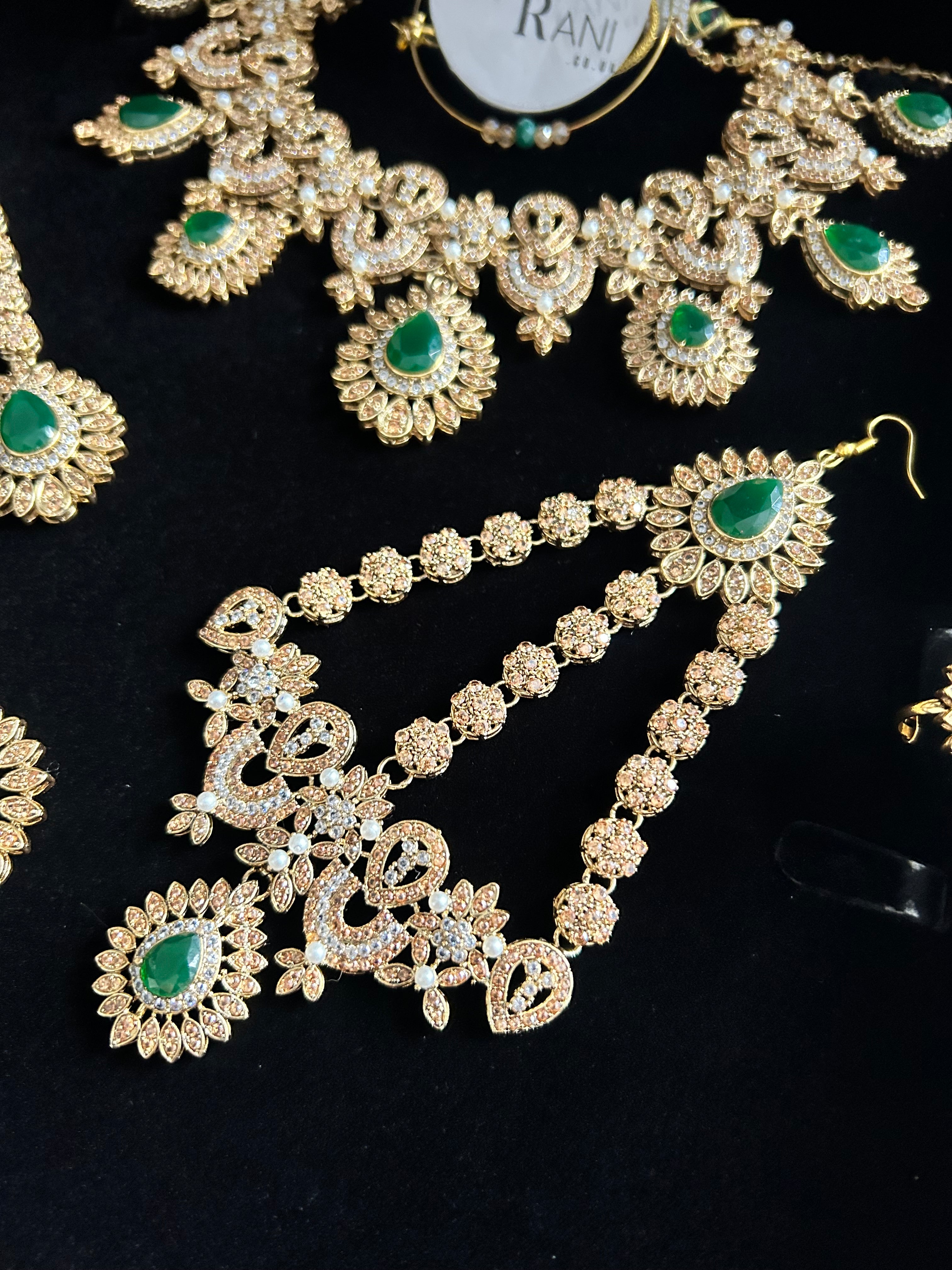 Pre Order- 24crt Gold Plated - Stunning Emerald Green Statement Set