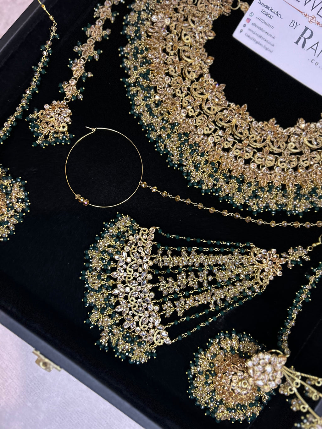 22crt Gold Plated  - Green and Gold Bridal Set Style 4381