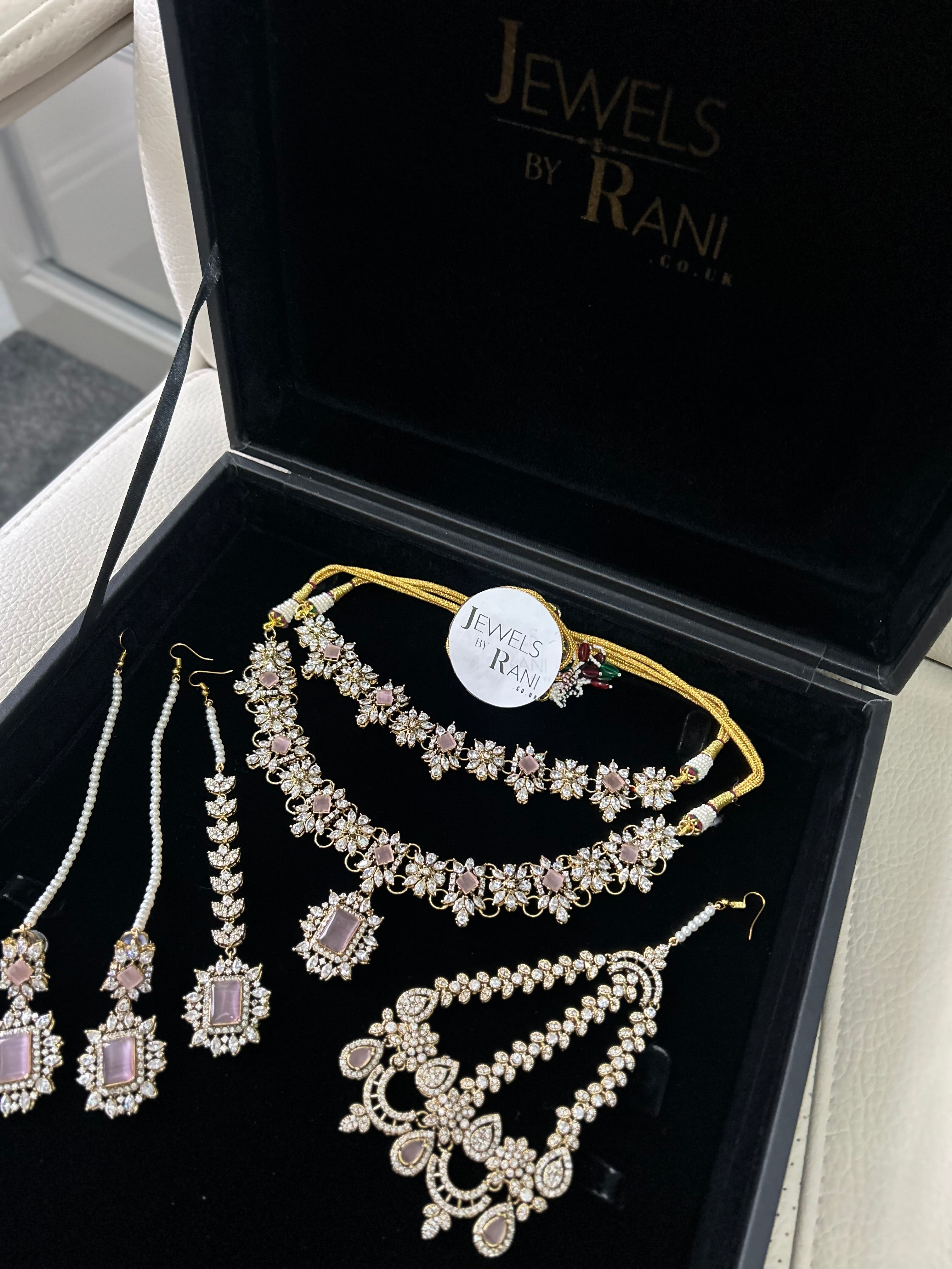 Beautiful Pink Stoned Bridal Jewellery Set Gold Plated