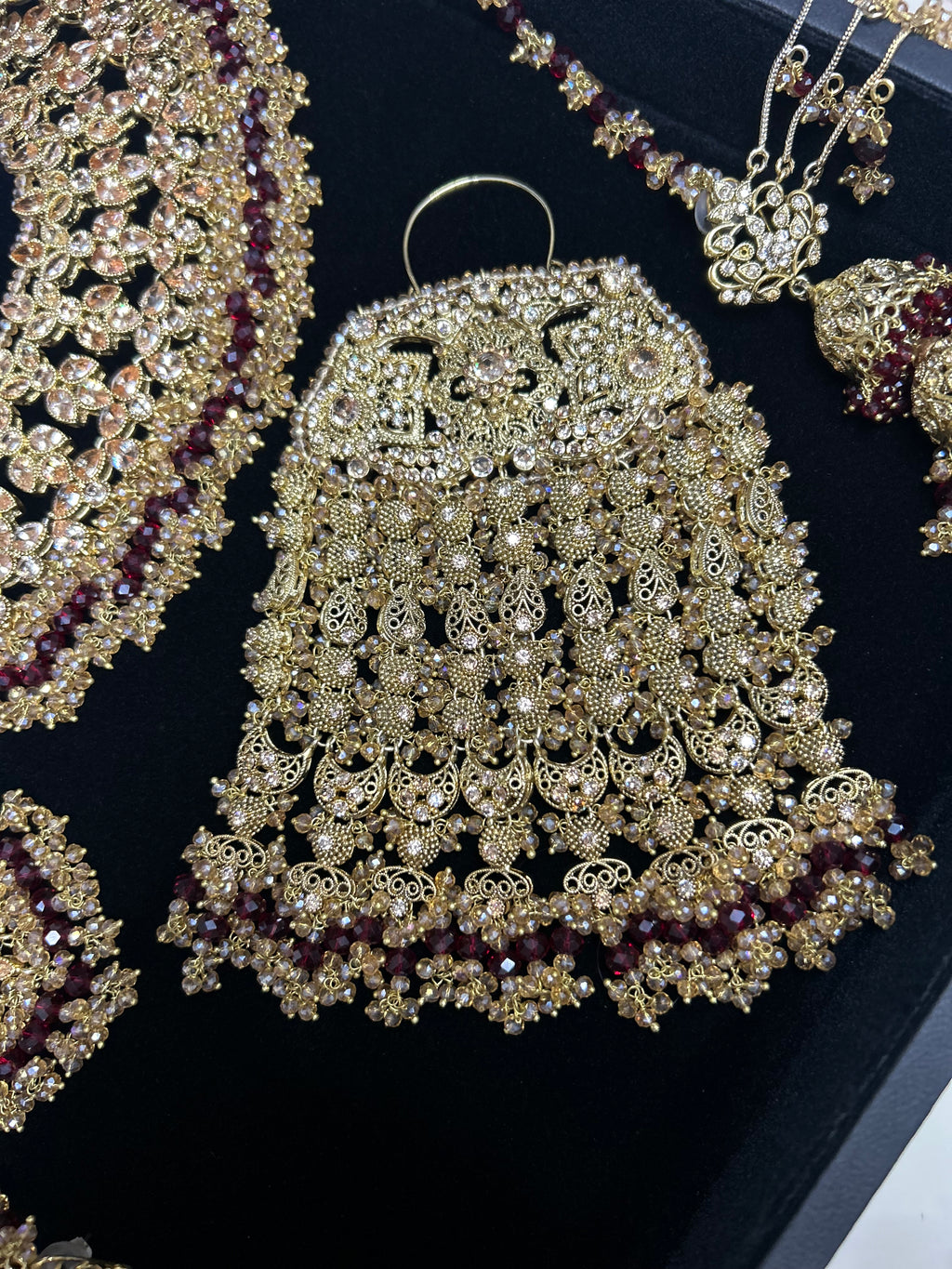 PRE ORDER: 6 Week Making time- Beautiful Maroon & Gold 22 crt Gold Plated Bridal Jewellery Set