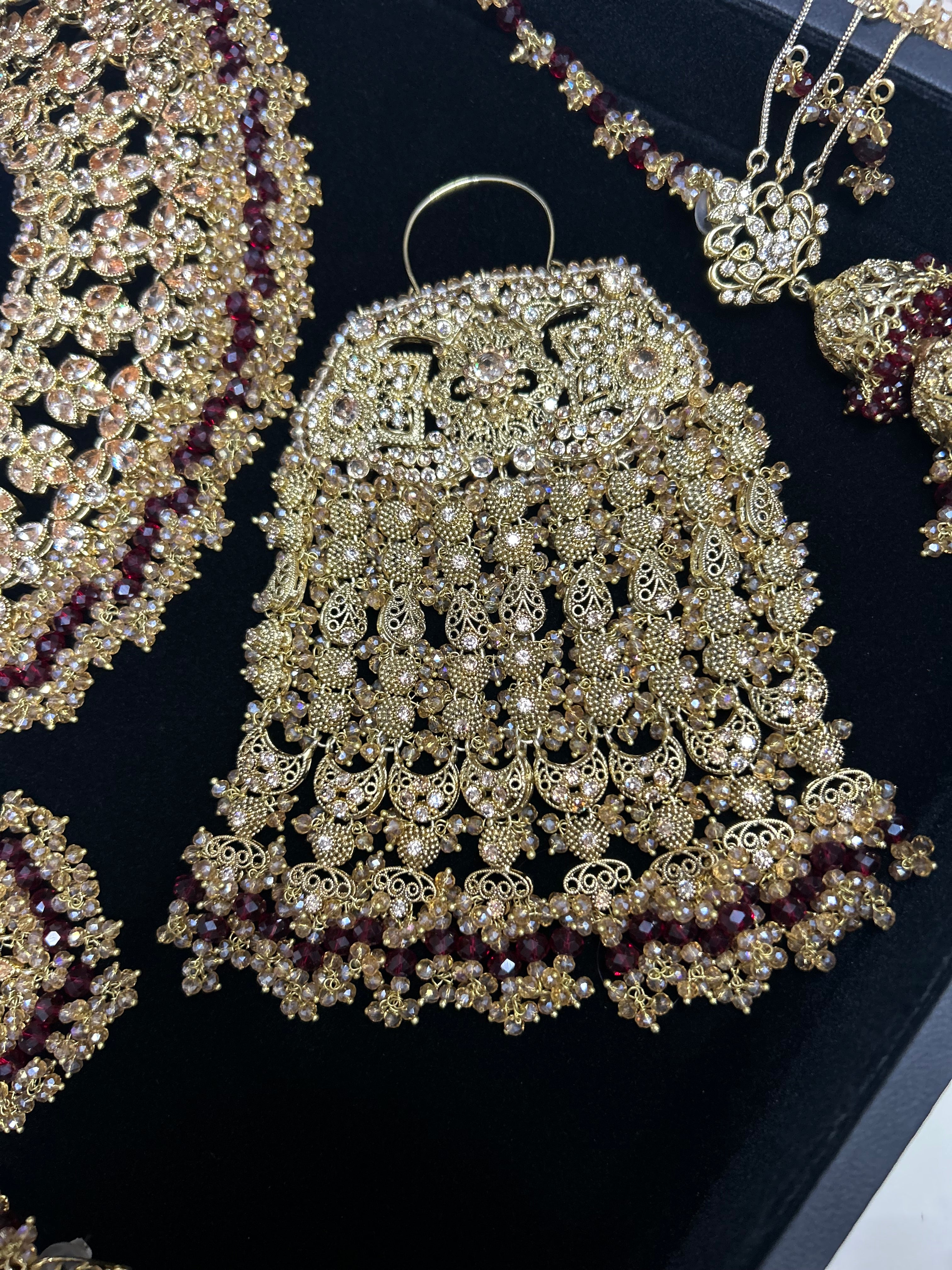 PRE ORDER: 6 Week Making time- Beautiful Maroon & Gold 22 crt Gold Plated Bridal Jewellery Set