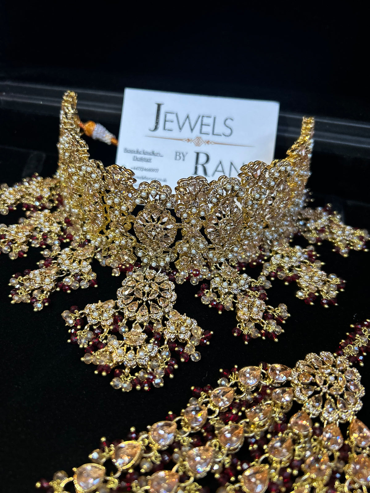 22crt Gold Plated  - Trending Maroon and Gold Choker Bridal Set Style 3862