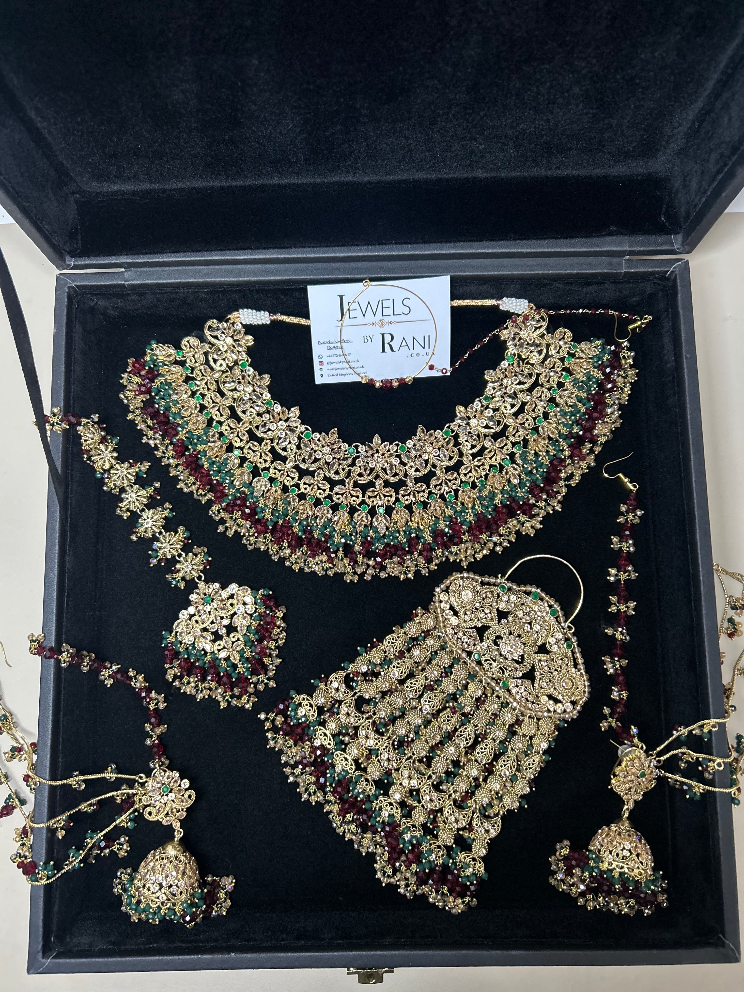 Beautiful Maroon & Green 22 crt Gold Plated Bridal Jewellery Set Style 953