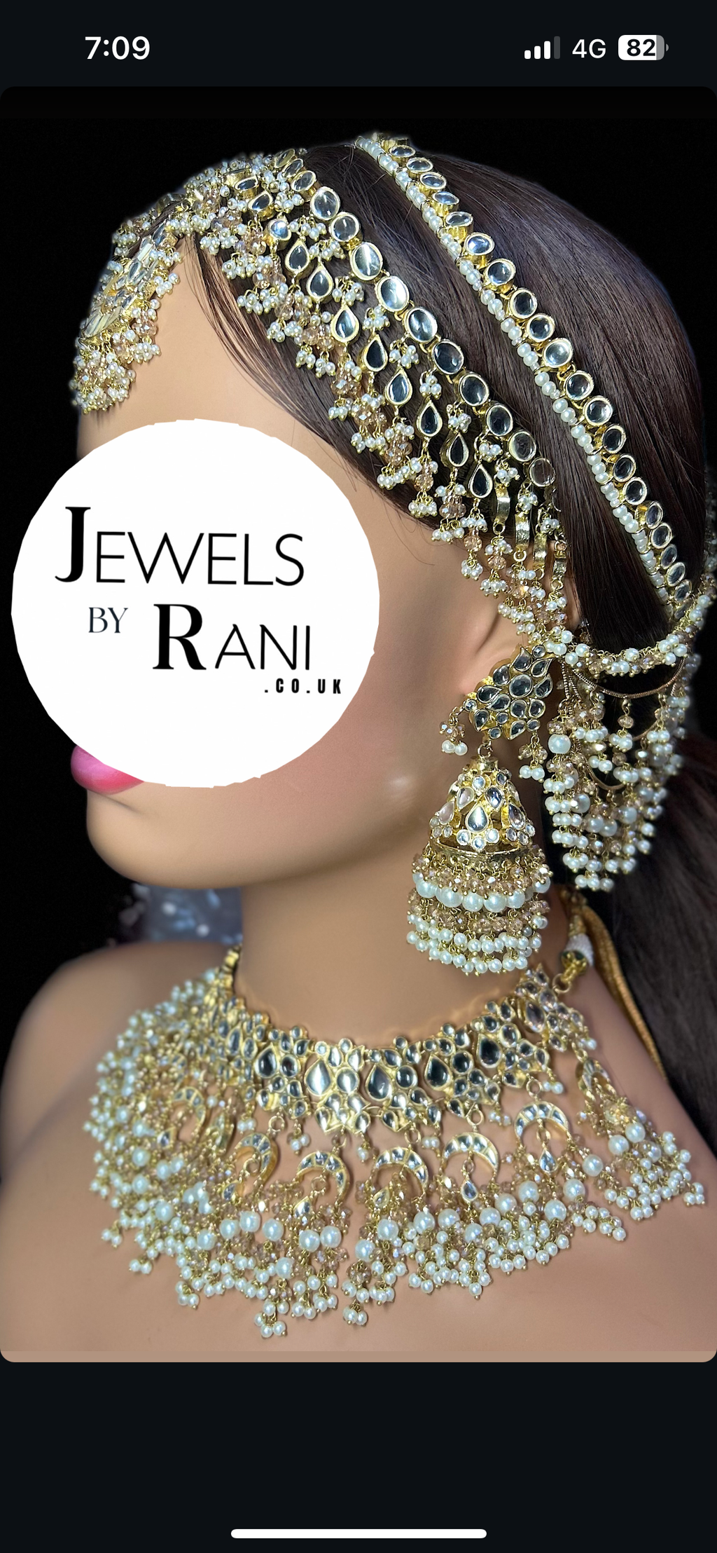 Pre order 6 Weeks - White Kundan Bridal Jewellery Set Matha Patti, Necklace and Jhumkies + nose ring 22crt Gold Plated