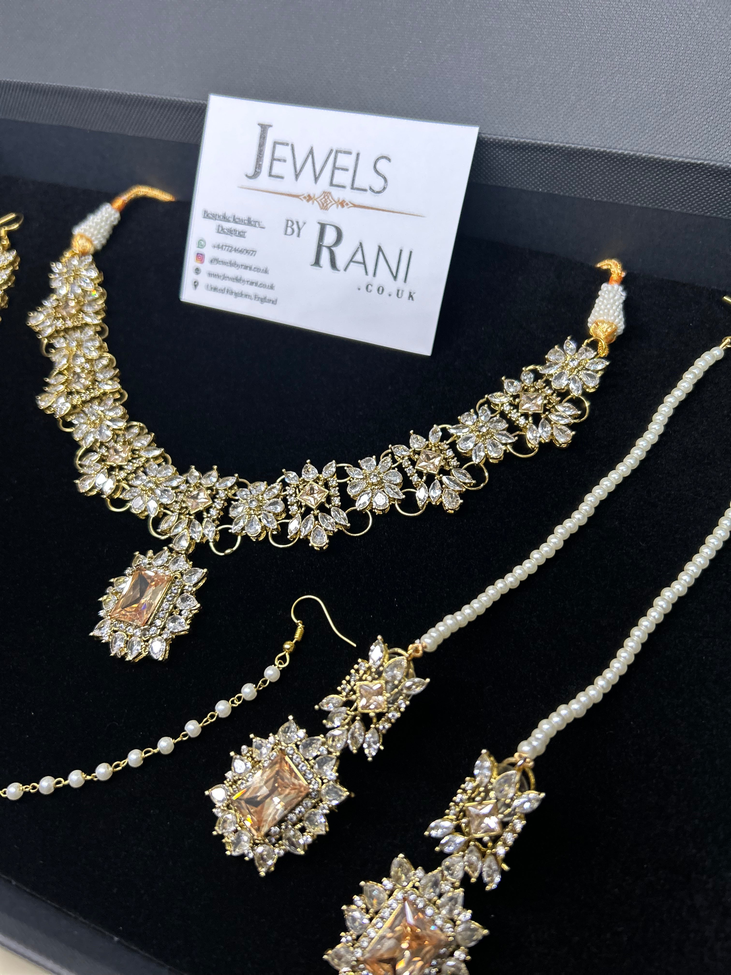 Pre Order 6 Weeks - Beautiful Champagne / Gold Stoned Bridal Jewellery Set Gold Plated