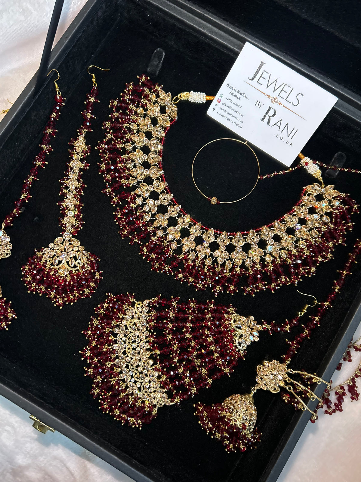 22crt Gold Plated  - Maroon and Gold Bridal Set Style 3863