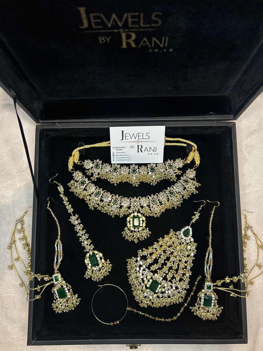 Beautiful Gold,White and Green 22crt Gold Plated Bridal Jewellery Set | Perfect for any occasion -Style 42186
