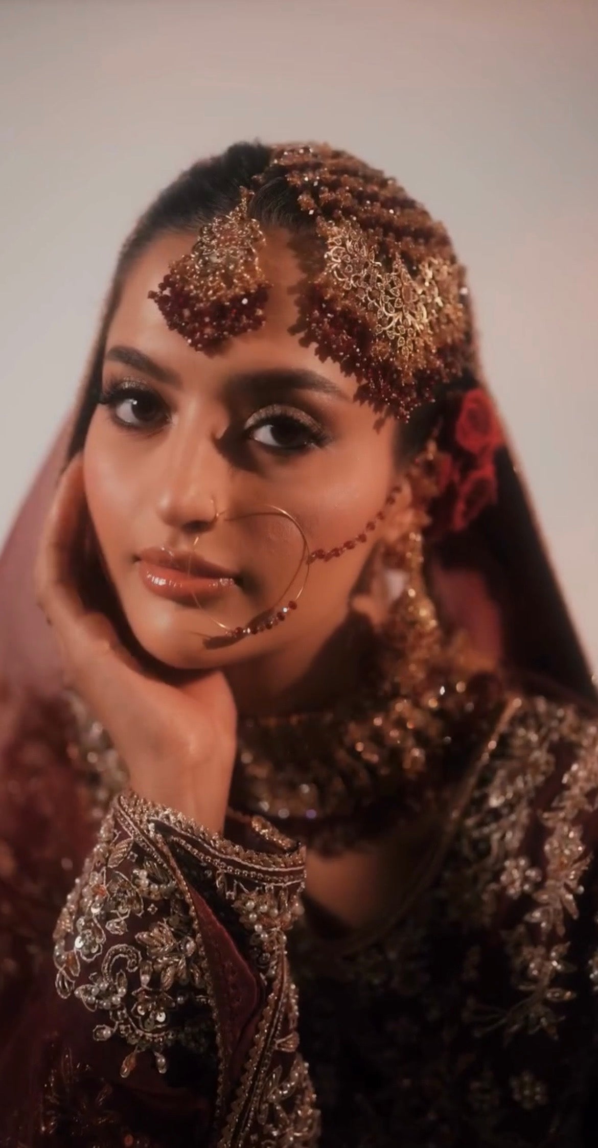 Trending Pakistani Choker Maroon Full Bridal Jewellery Set/ Style 95