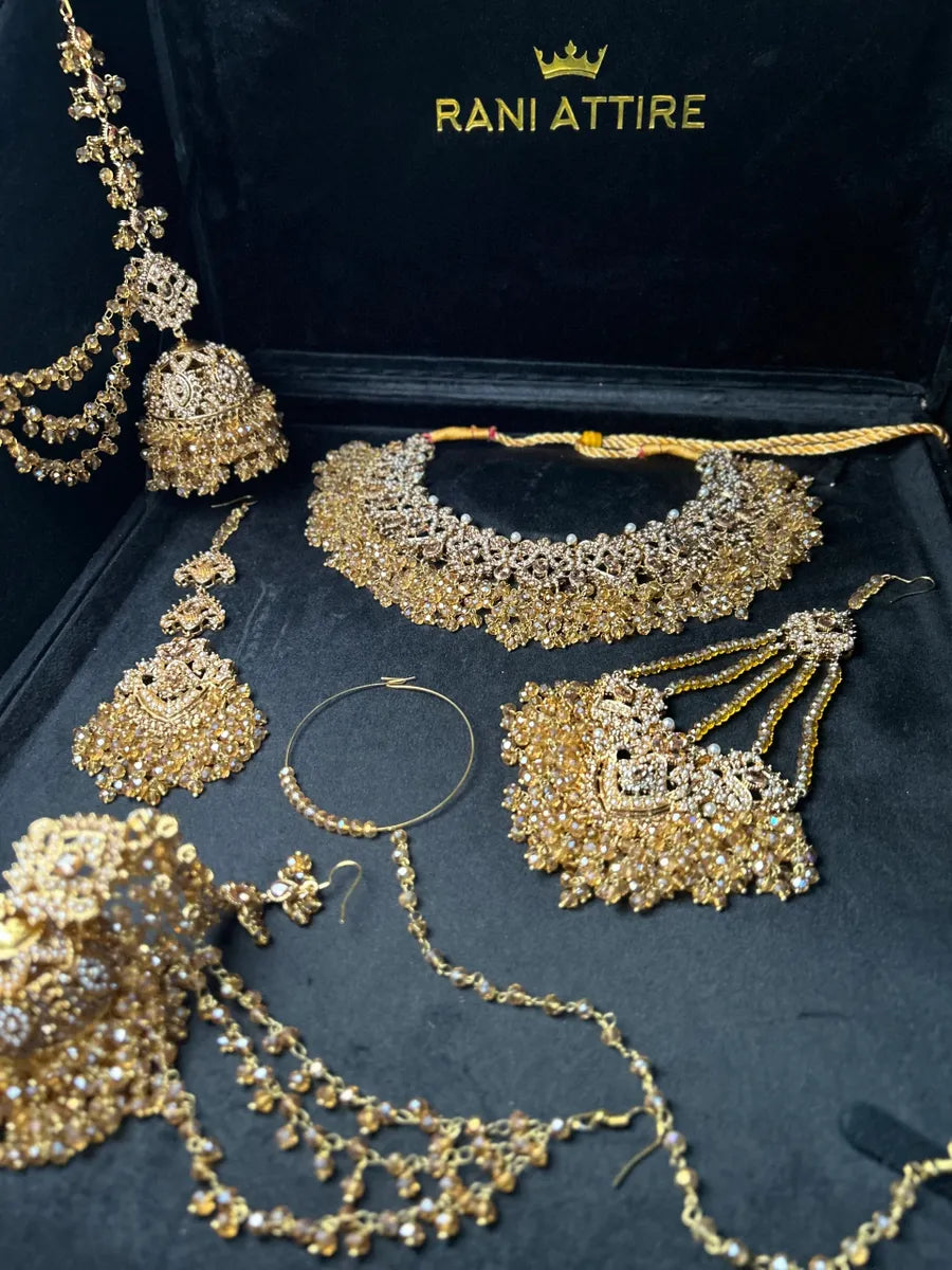Beautiful Gold Heavily Beaded Bridal Set - Jewelsbyrani