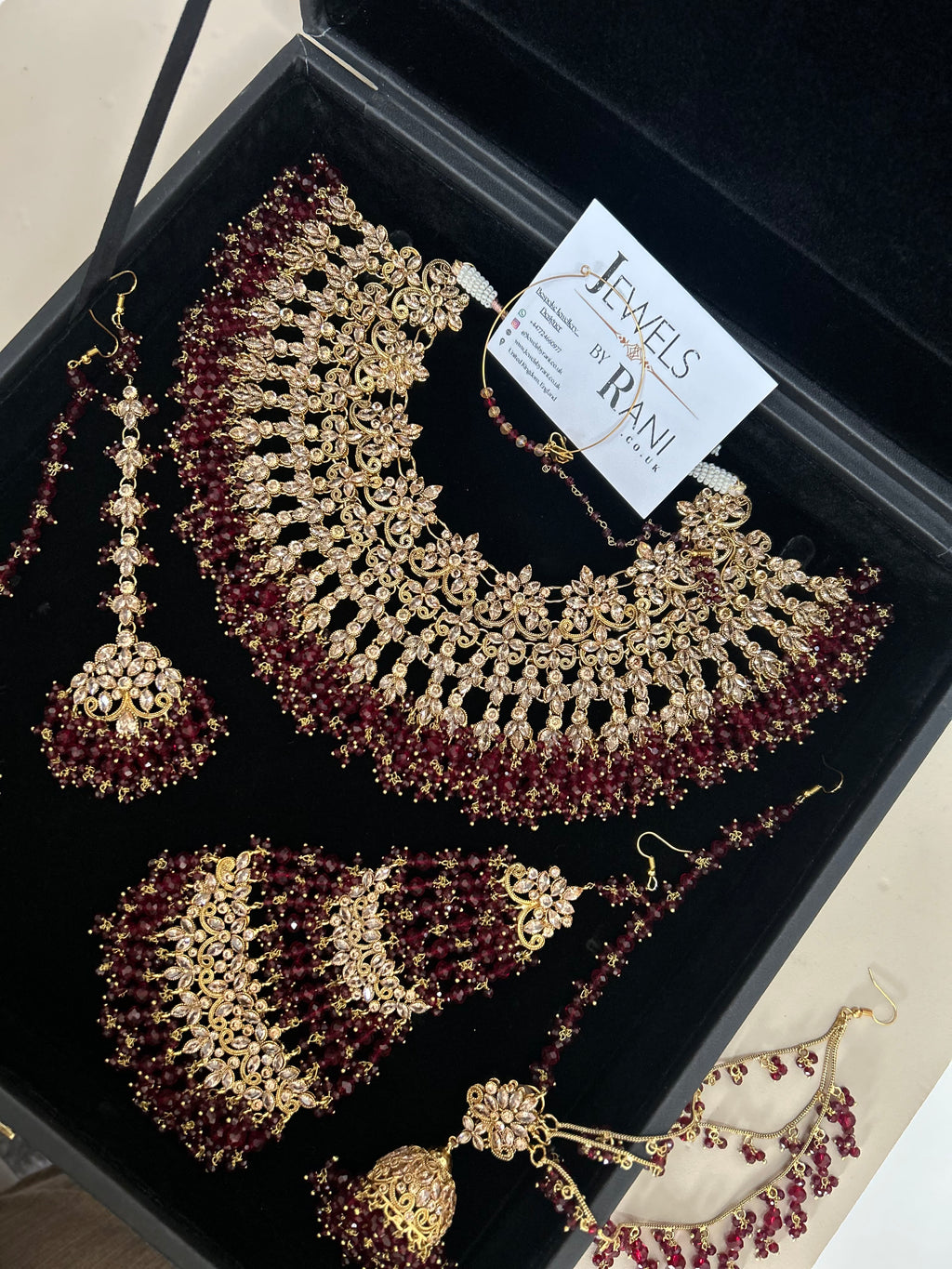Stunning, Pakistani Trending Maroon Full Bridal Jewellery Set/ Style 87 Large Necklace