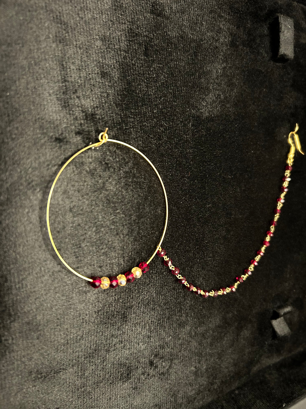 Maroon and Gold Bridal Nose Ring Nathli Nose Hoop | Design 9