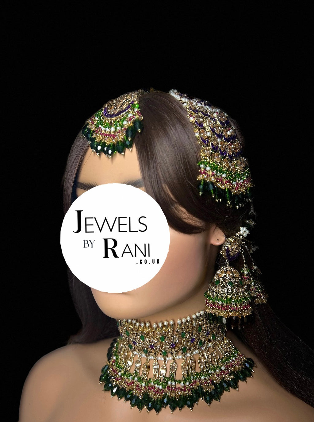 Pre Order 6 Weeks - 22crt Gold Plated- Purple and Green Mehndi Choker Set