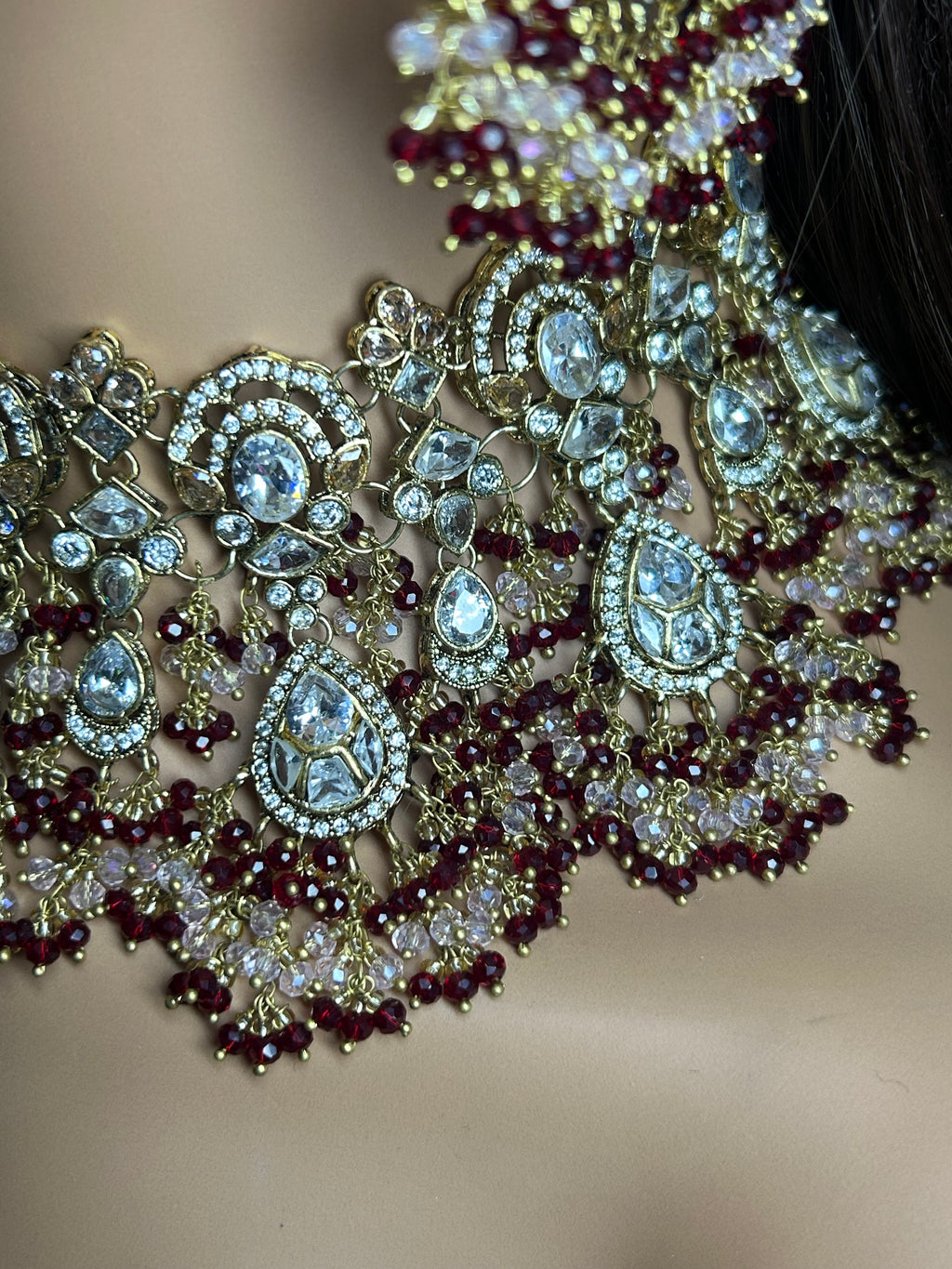 22crt Gold Plated  - Maroon and light Pink Bridal Set Style 4963