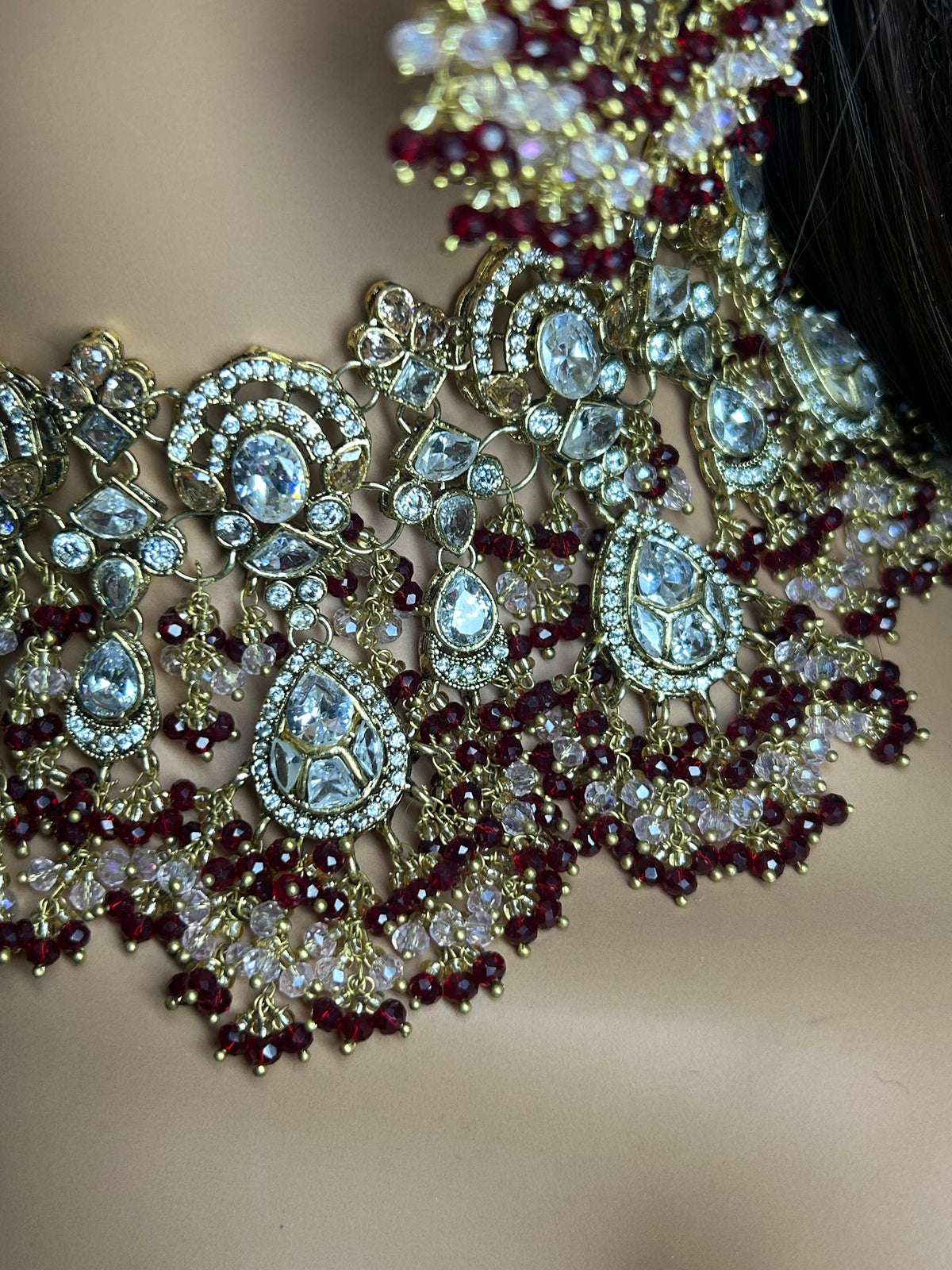 22crt Gold Plated  - Maroon and light Pink Bridal Set Style 4963