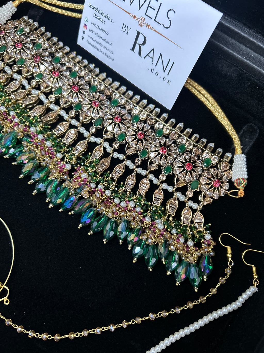 PRE ORDER: 6 Week Making time- Gorgeous Green Mehndi Choker Bridal Jewellery Set - no jhumar
