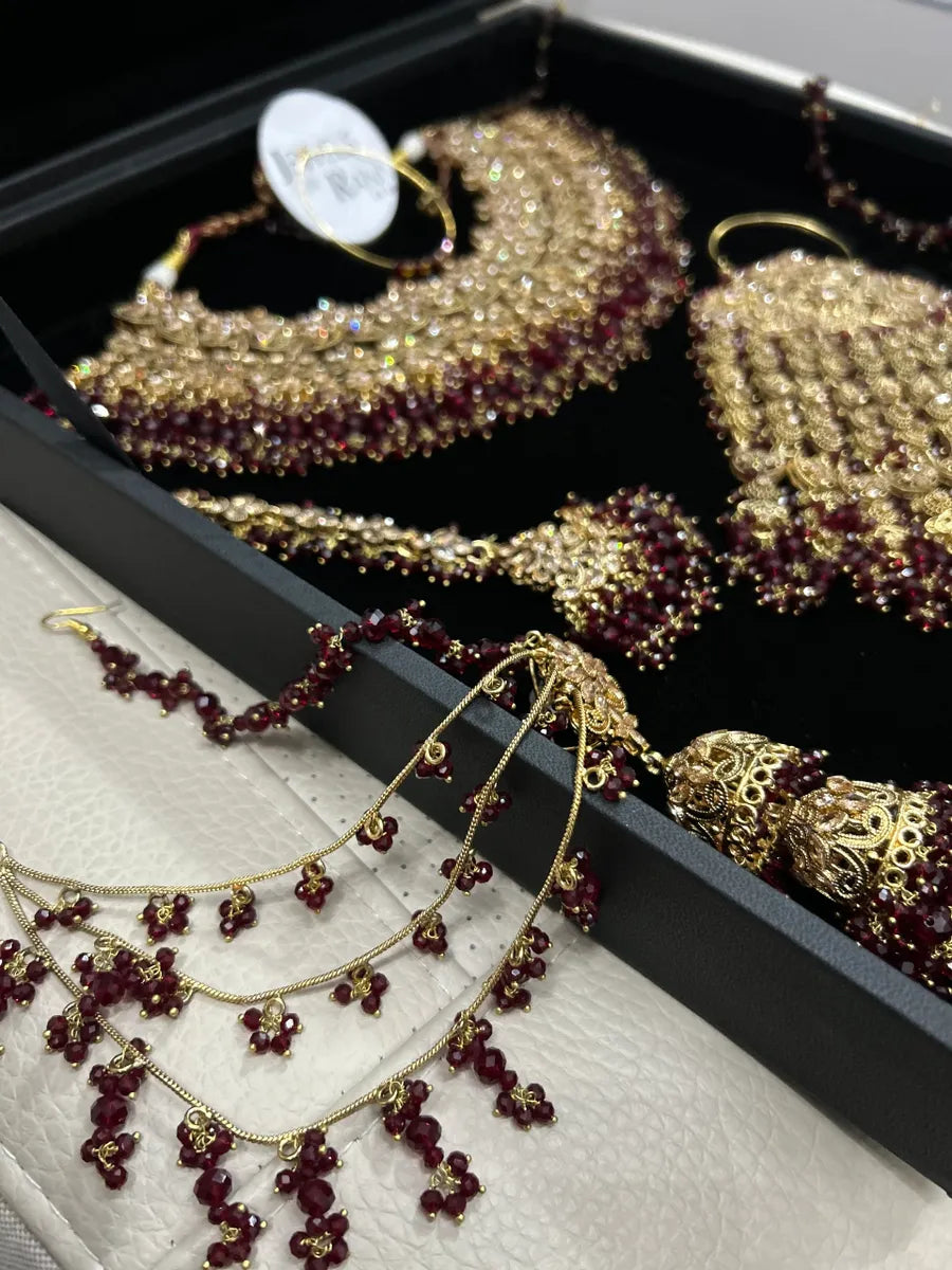 Stunning, Trending Maroon Full Bridal Jewellery Set/ Style 85 - Jewelsbyrani