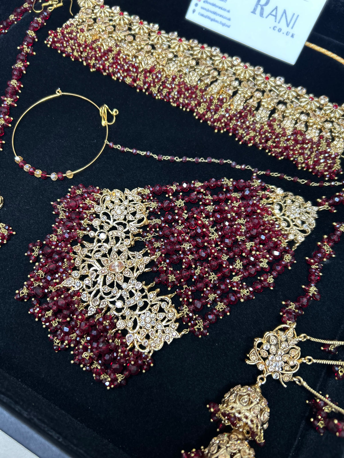 Beautiful Maroon Pakistani Choker Full Bridal Jewellery Set/ Style 7253