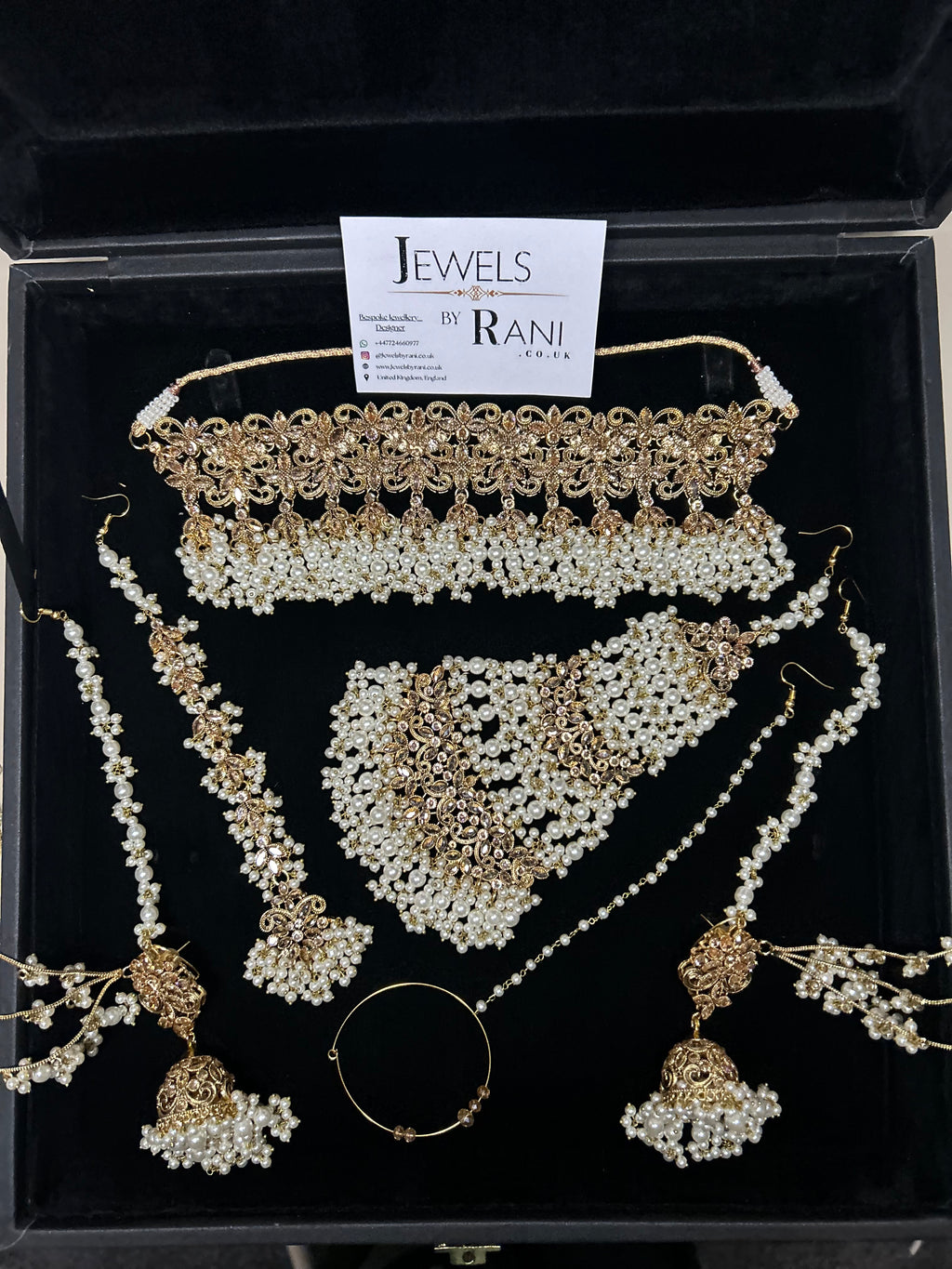 Pearly White & Gold Bridal Choker Jewellery Set Style 480