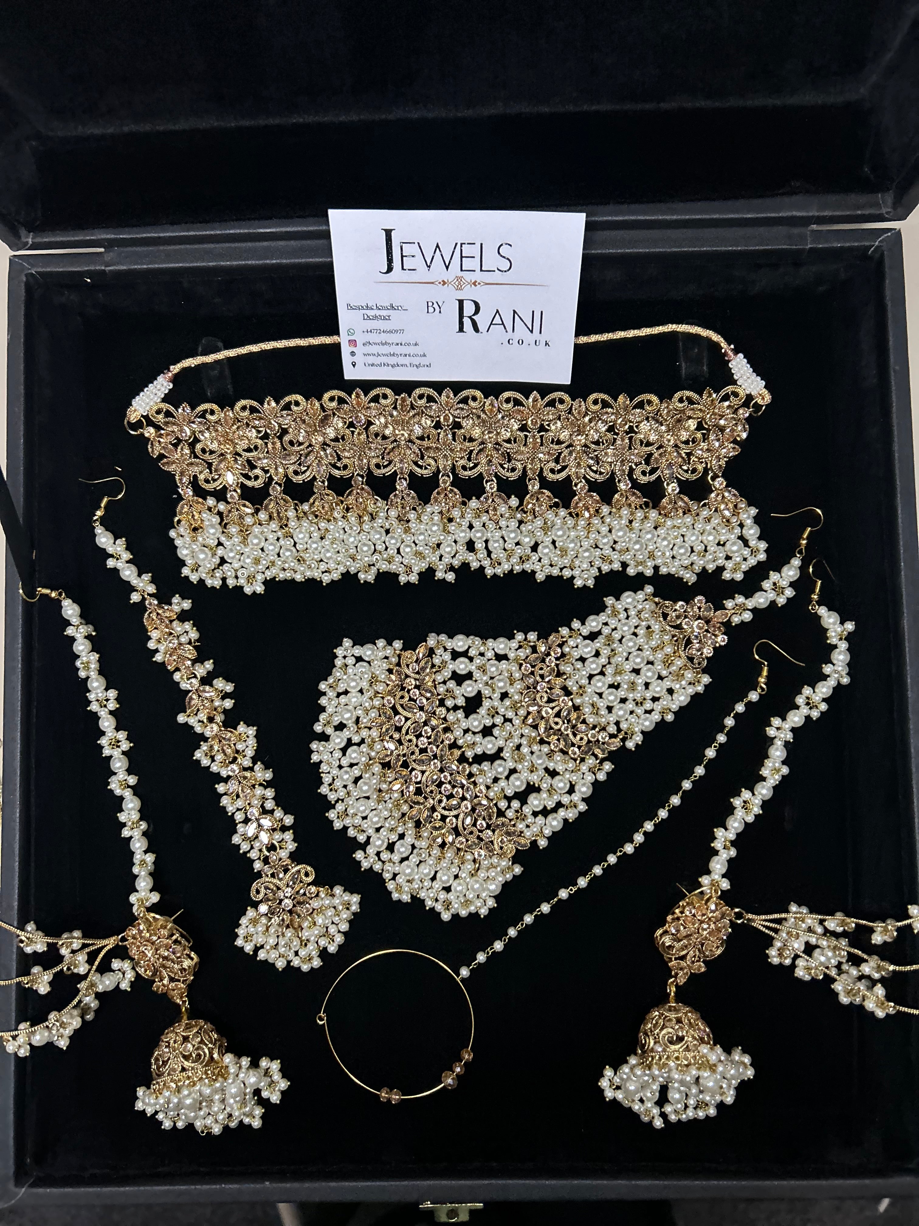 Pearly White & Gold Bridal Choker Jewellery Set Style 480