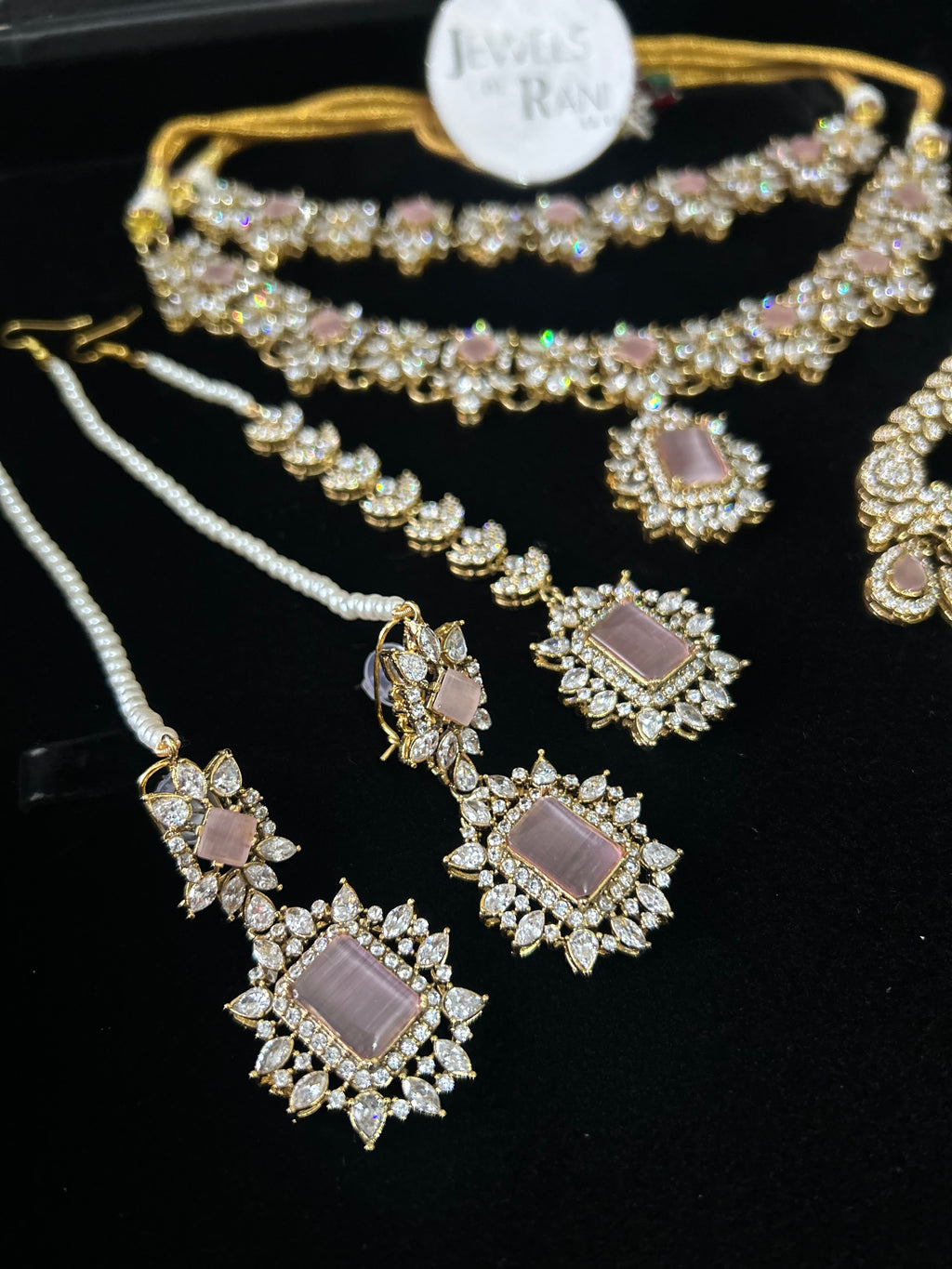 Beautiful Pink Stoned Bridal Jewellery Set Gold Plated