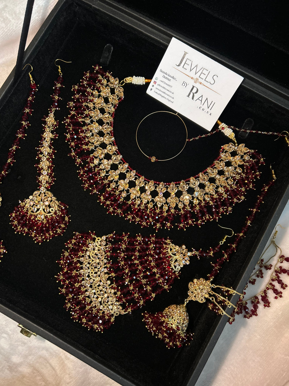 22crt Gold Plated  - Maroon and Gold Bridal Set Style 3863
