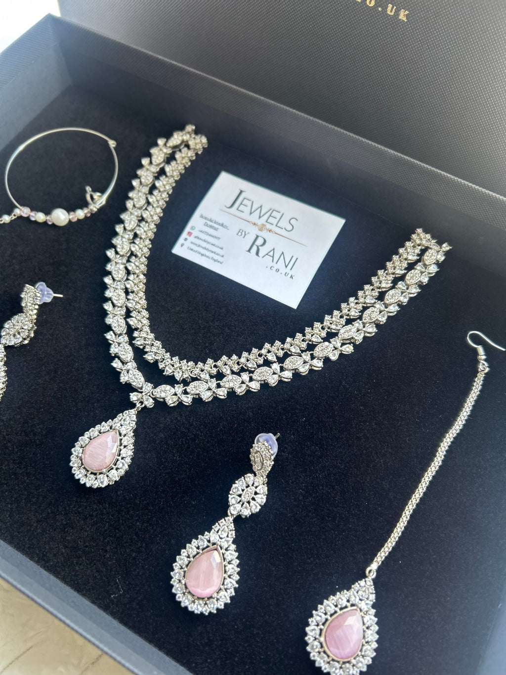 Elegant Pink and Silver Statement Set