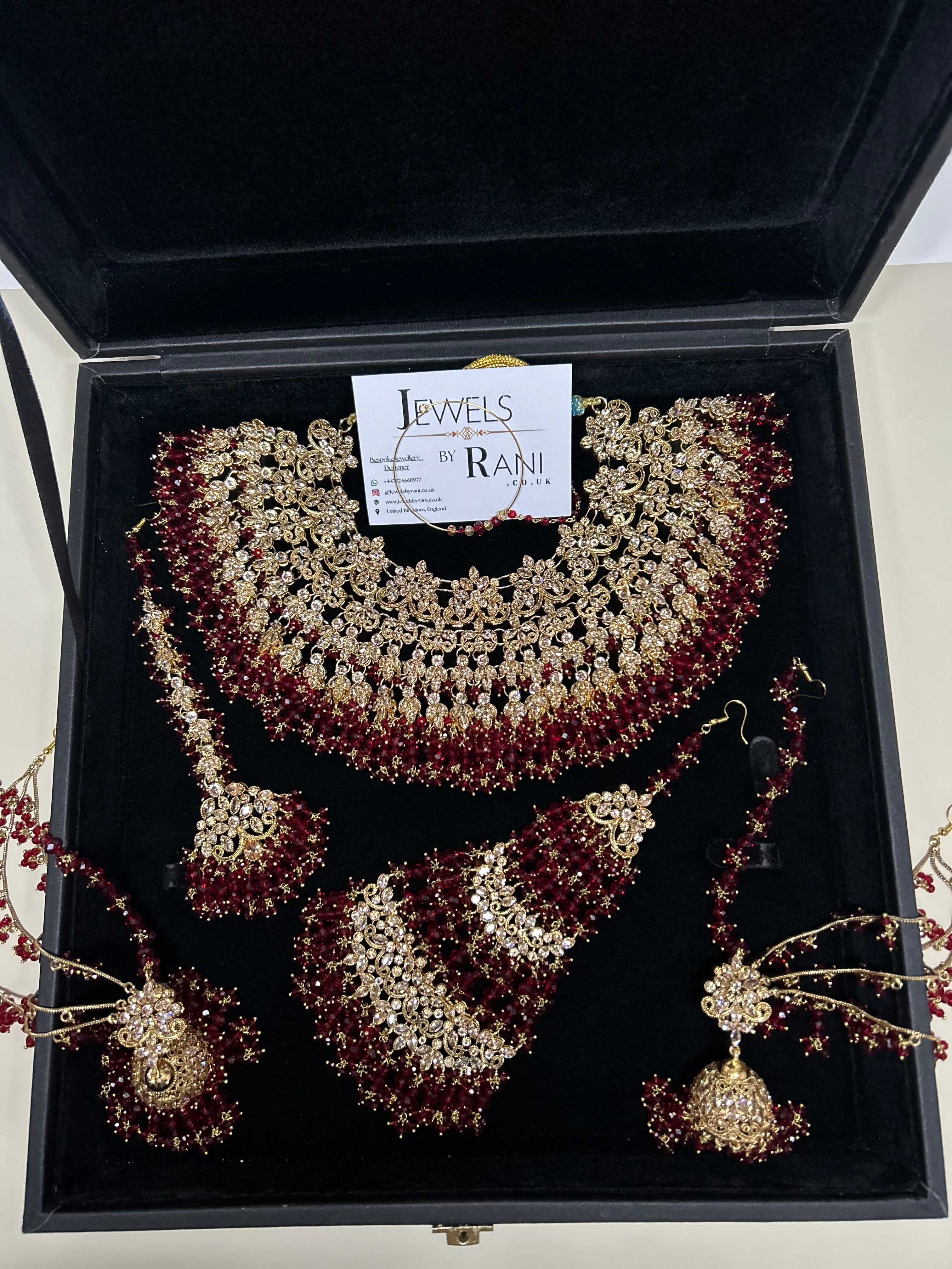 Stunning, Pakistani Trending Deep Red Full Bridal Jewellery Set/ Style 87 Large Necklace