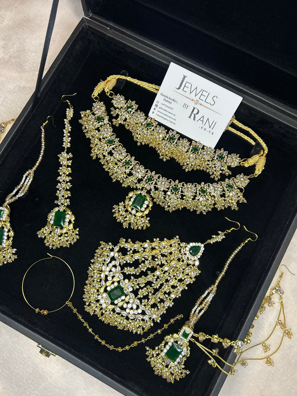 Beautiful Gold,White and Green 22crt Gold Plated Bridal Jewellery Set | Perfect for any occasion -Style 42186
