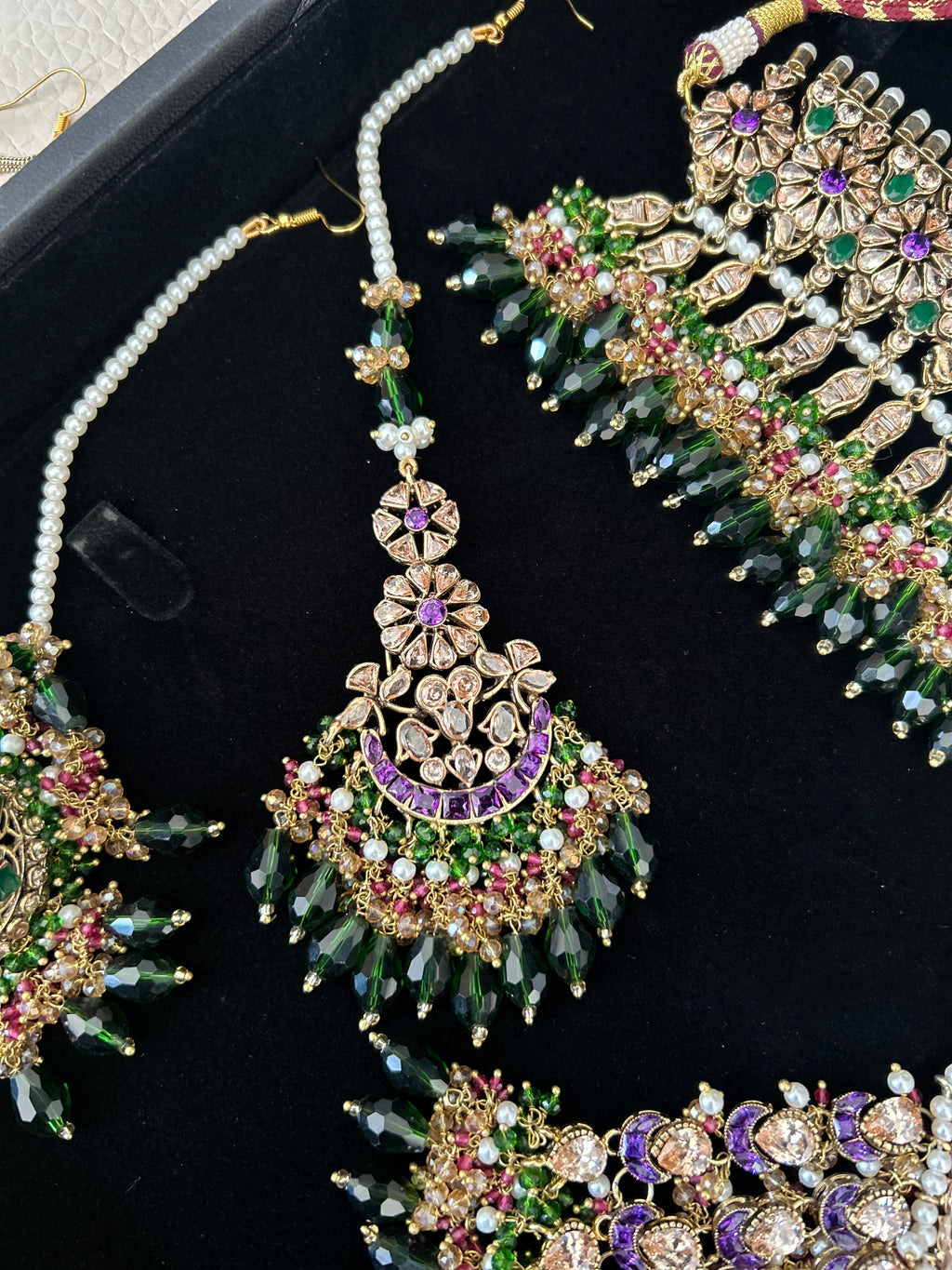 Pre Order 6 Weeks - 22crt Gold Plated- Purple and Green Mehndi Choker Set