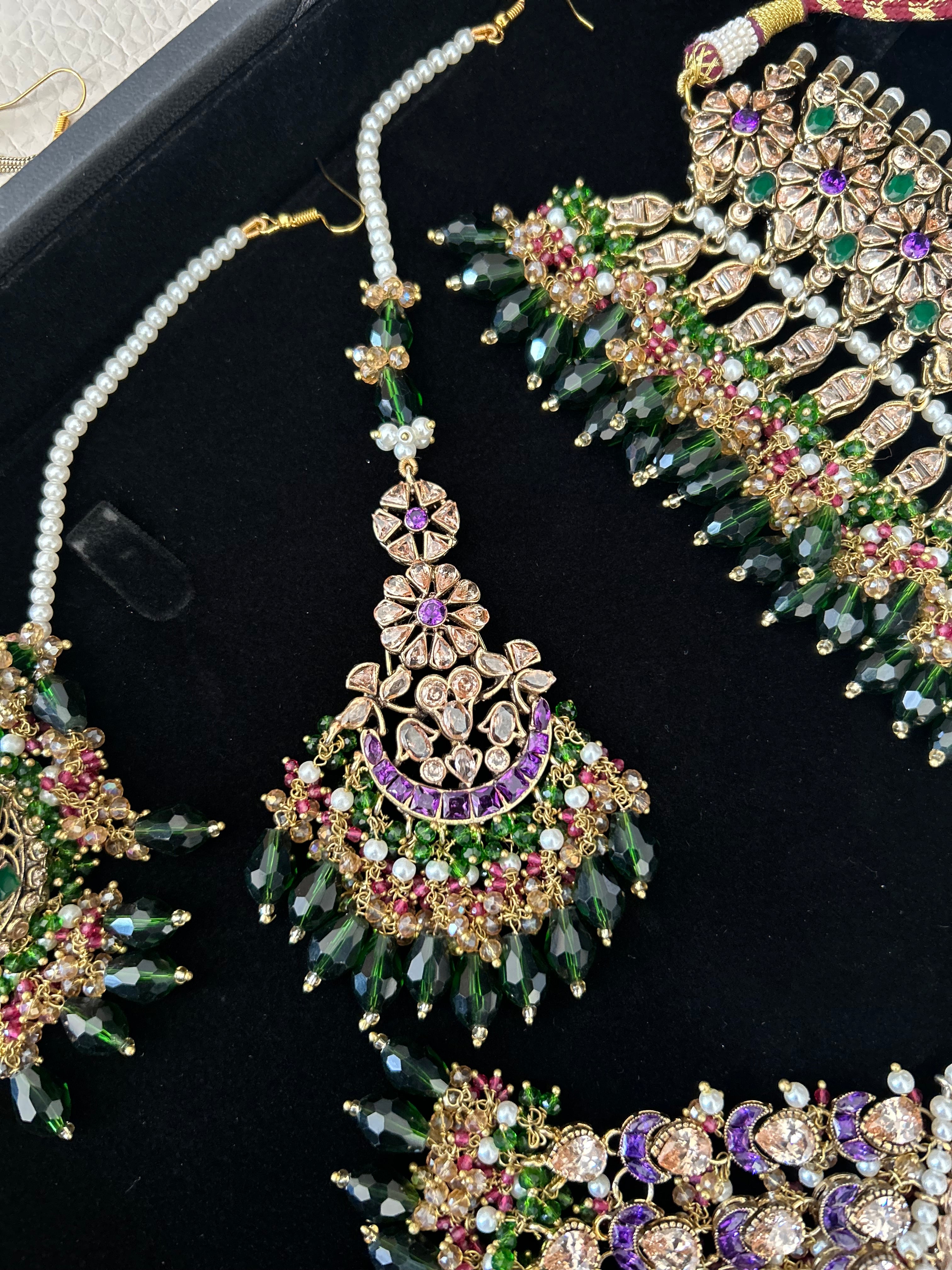 Pre Order 6 Weeks - 22crt Gold Plated- Purple and Green Mehndi Choker Set