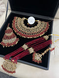 Pre Order 6 Weeks- Deep Red and Gold Large Necklace, Jhumar and Mala Set Perfect for Hijabis
