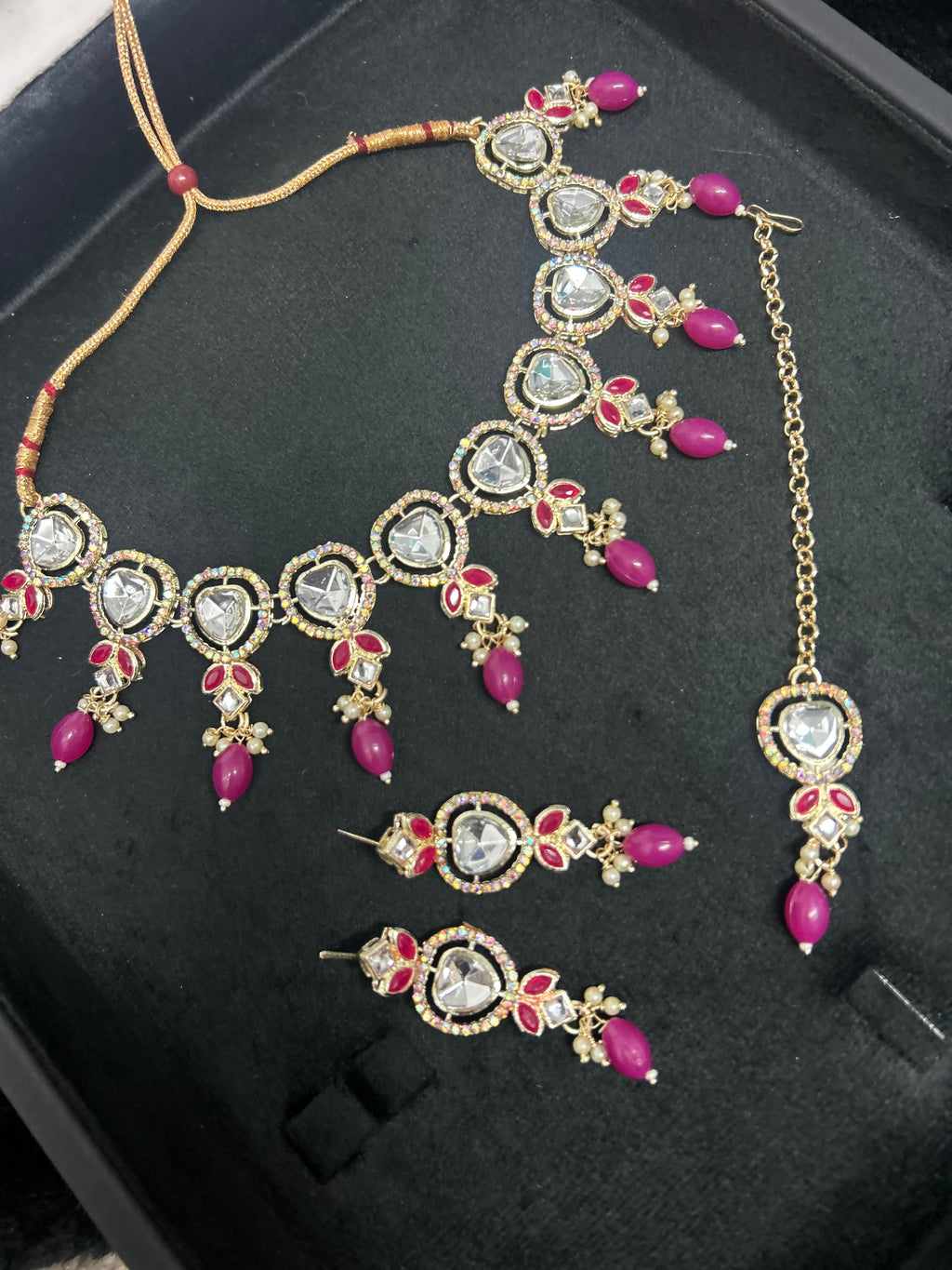 Dark Pink Light Weight Necklace Set
