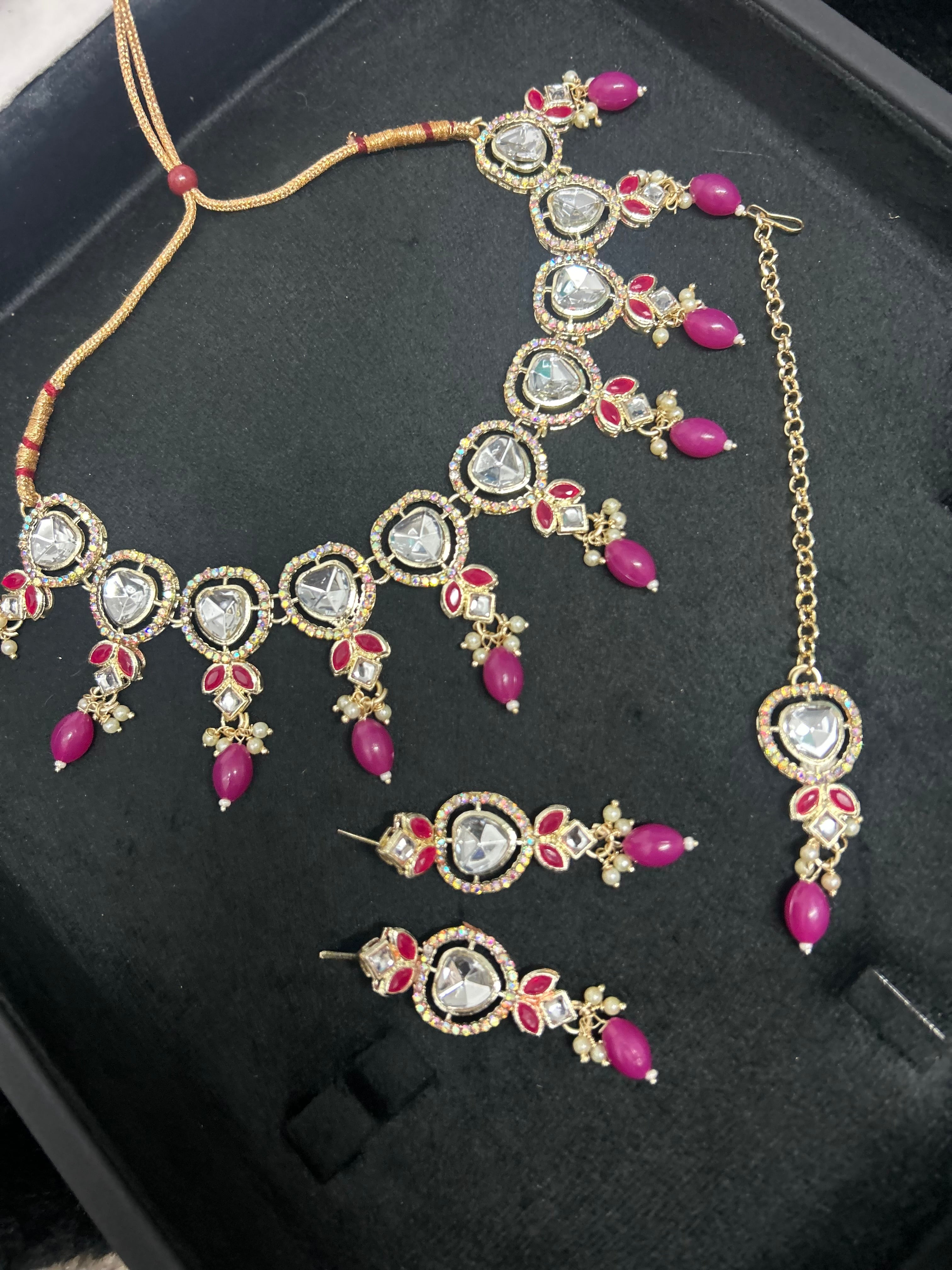Dark Pink Light Weight Necklace Set