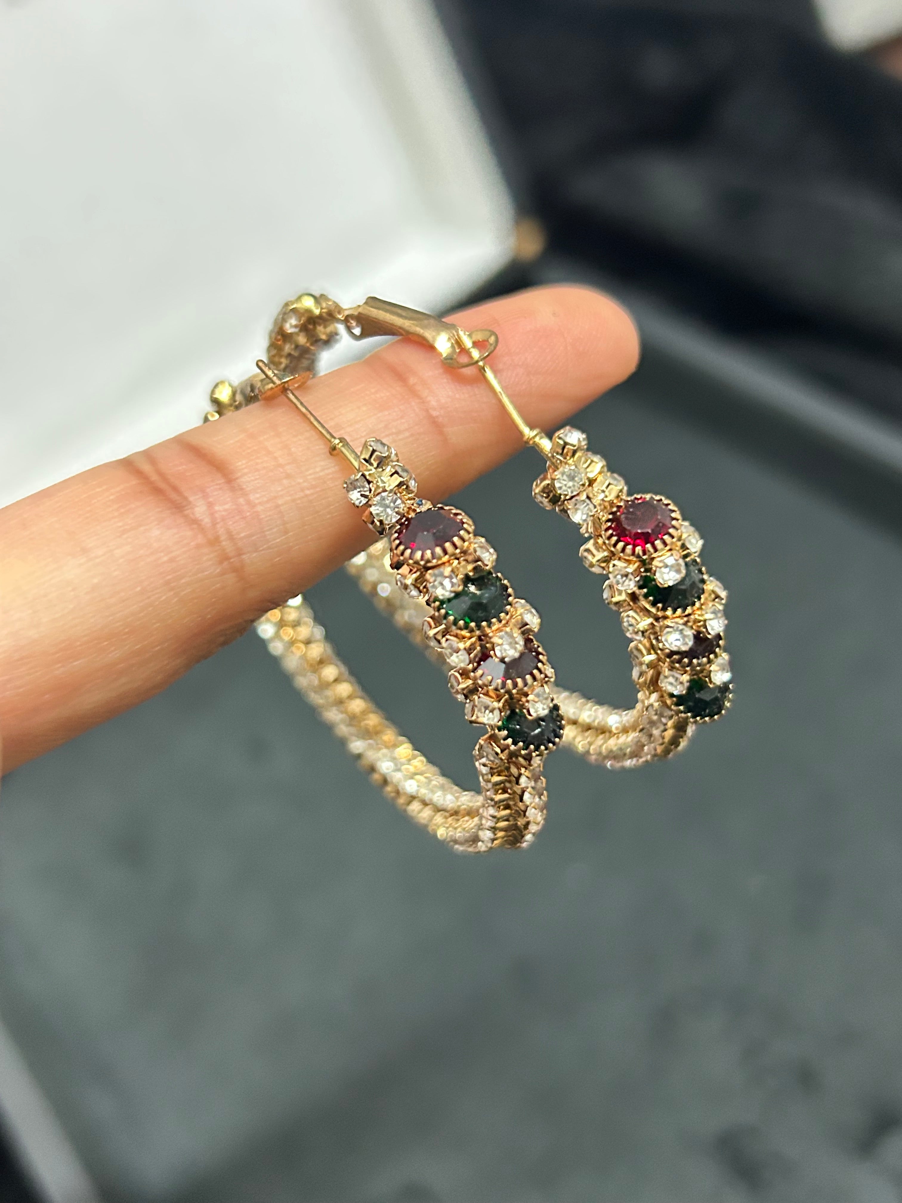 Green and Red Hoop Earrings