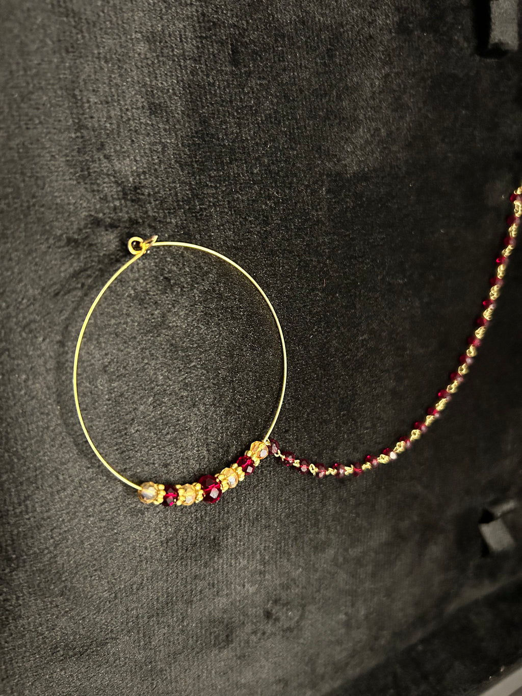 Beautiful Maroon and Gold Bridal Nose Ring Nathli Nose Hoop | Design 11