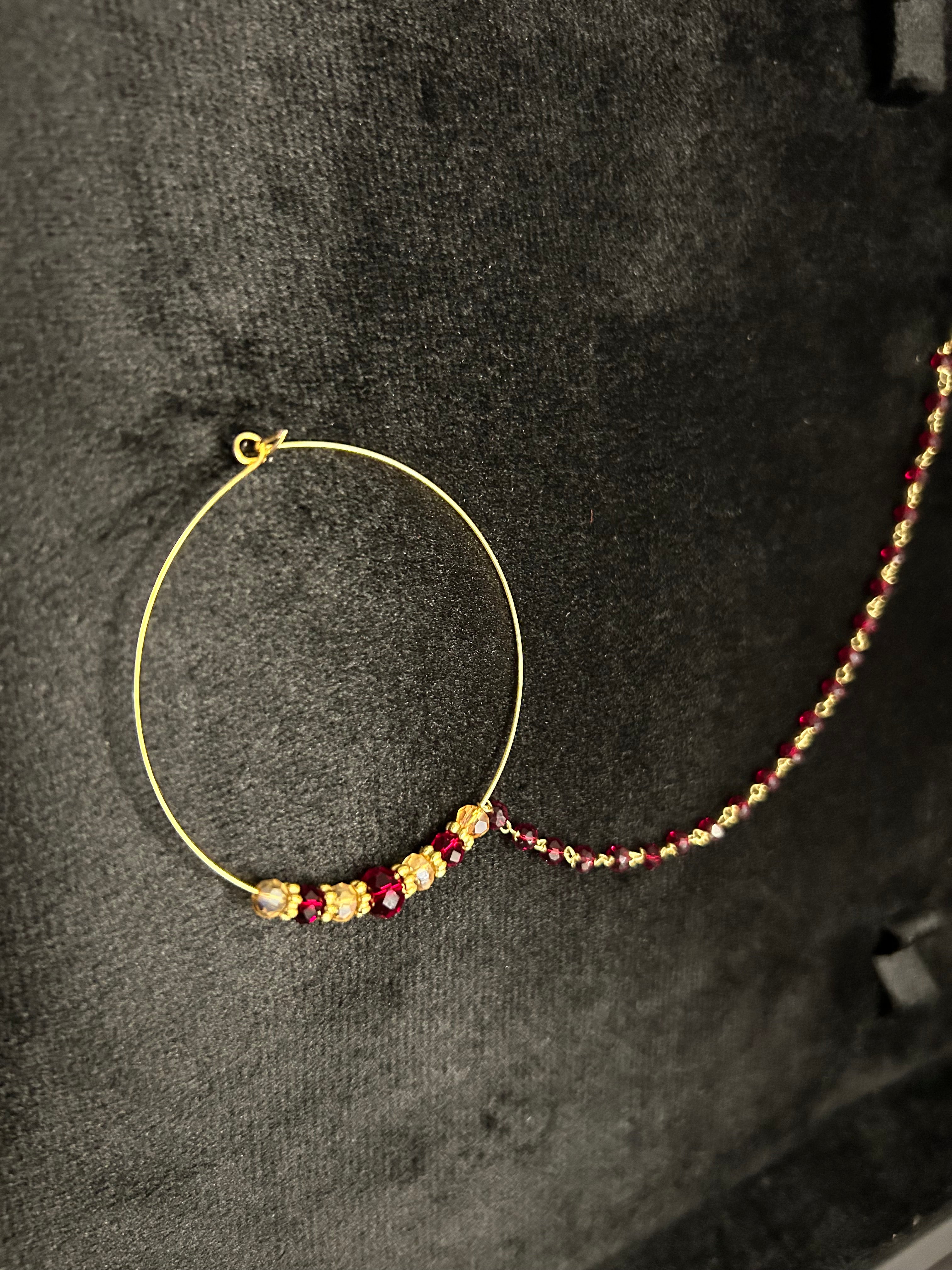 Beautiful Maroon and Gold Bridal Nose Ring Nathli Nose Hoop | Design 11