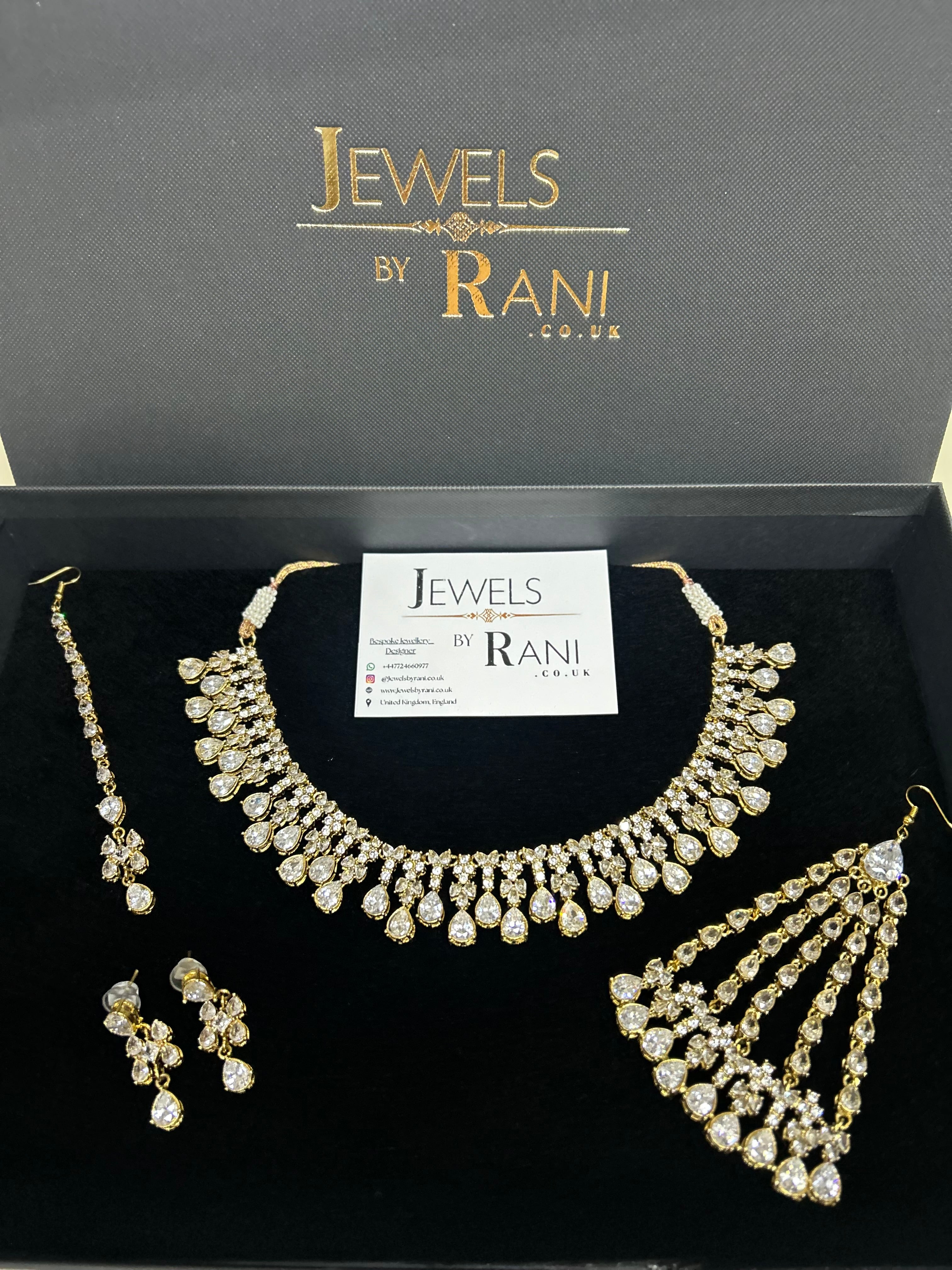 Beautiful Silver Stoned Bridal Jewellery Set 22crt Gold Plated