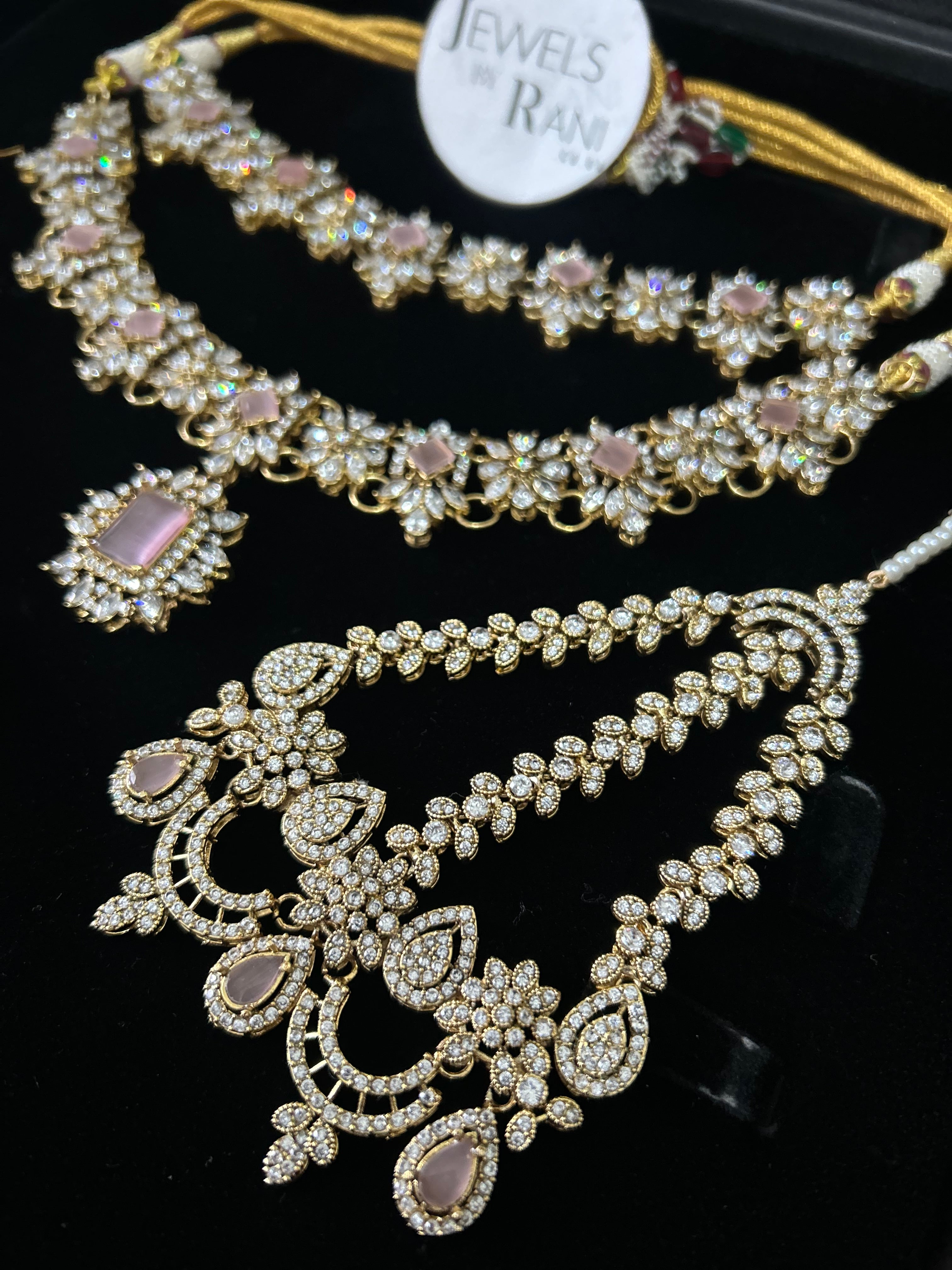 Beautiful Pink Stoned Bridal Jewellery Set Gold Plated