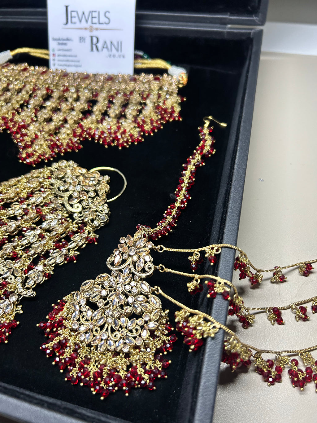 PRE ORDER: 6 Week Making time- New Style Beautiful Deep Red & Gold 22crt Gold Plated Bridal Jewellery Set
