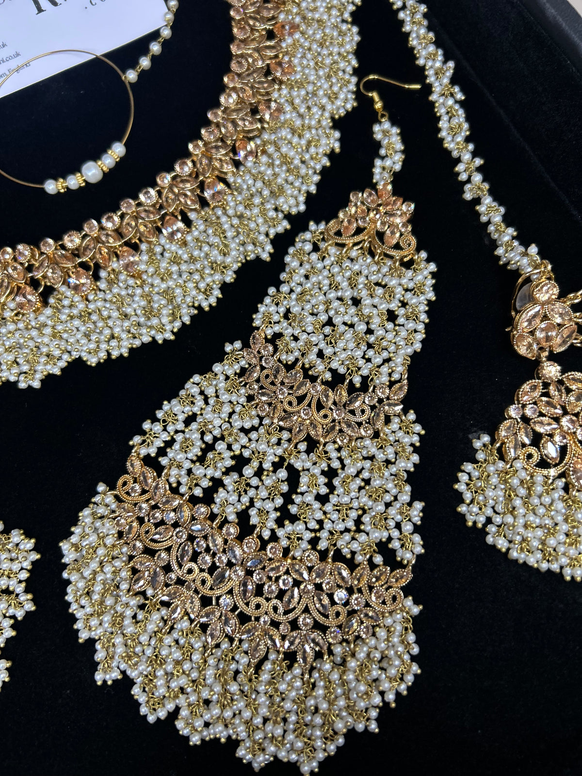 Pearly White & Gold Bridal Jewellery Set Style 429