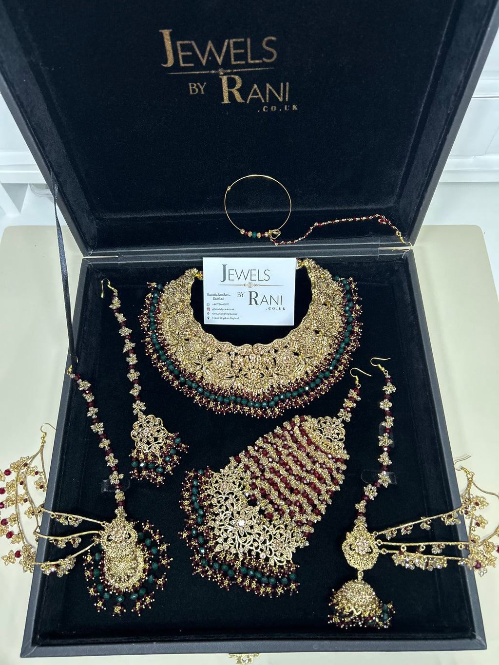 Pre order 6 Weeks - Stunning Green and Maroon Bridal Jewellery Set