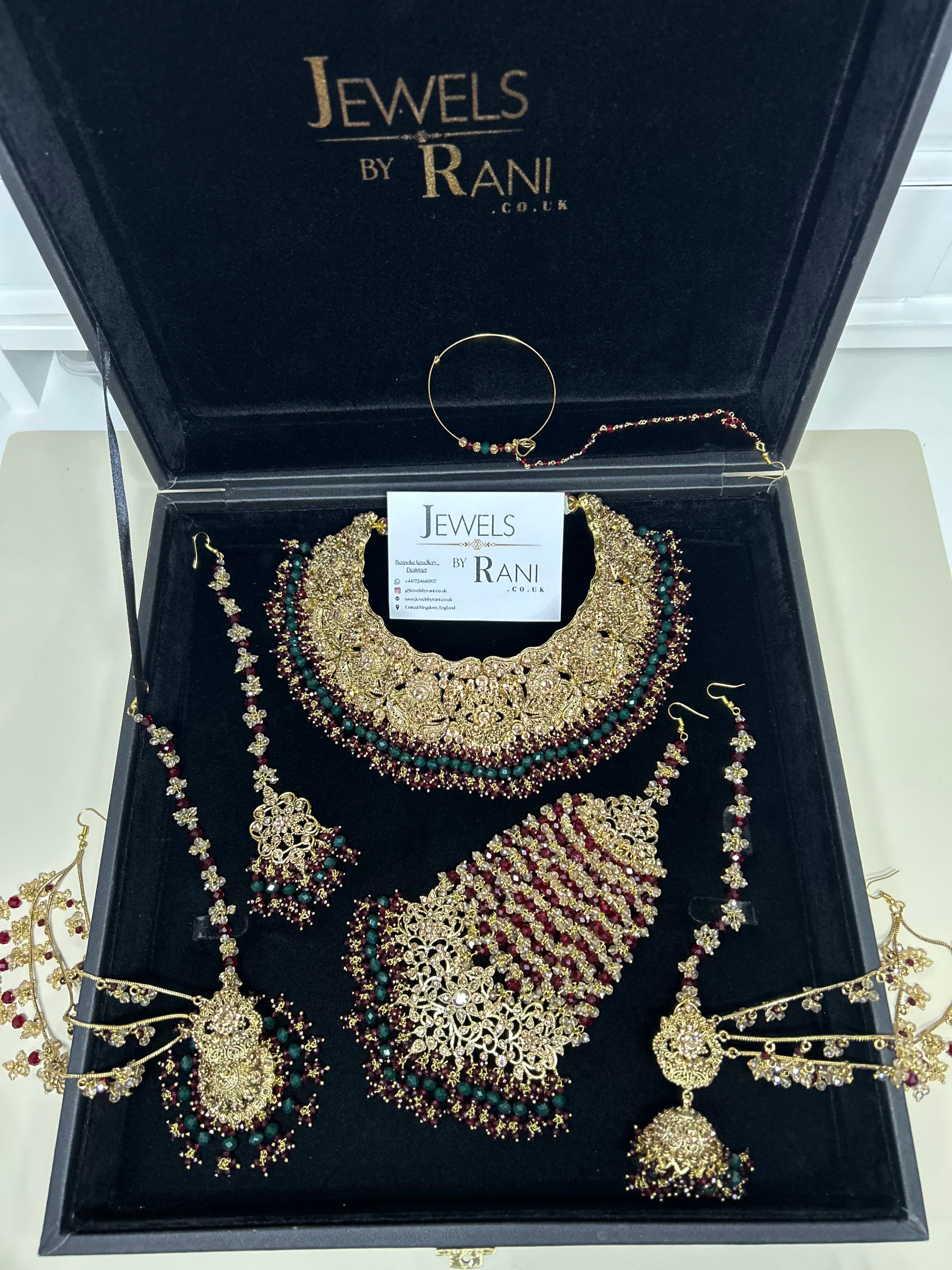 Pre order 6 Weeks - Stunning Green and Maroon Bridal Jewellery Set